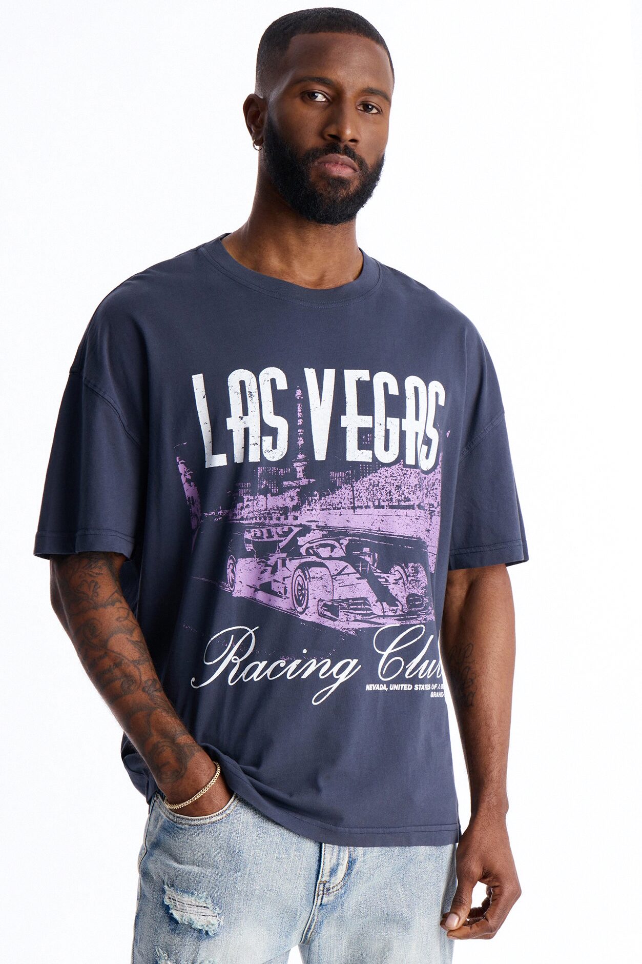 Las Vegas Racing Club Oversized Short Sleeve Tee - Navy