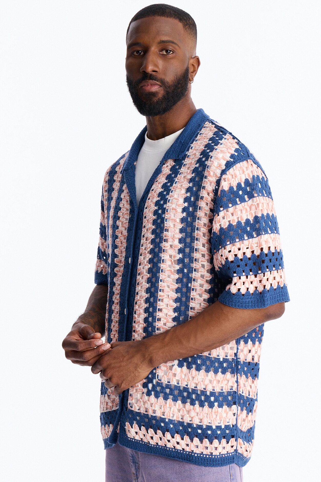 Cropped Color Paradise Crochet Button Up Shirt - Multi Color