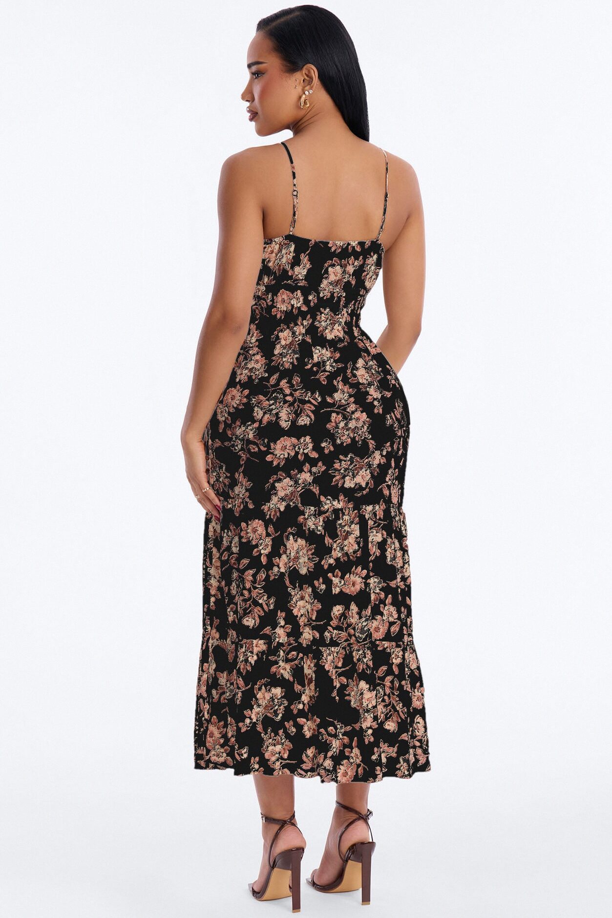 Anneliese Floral Rayon Midi Dress - Black