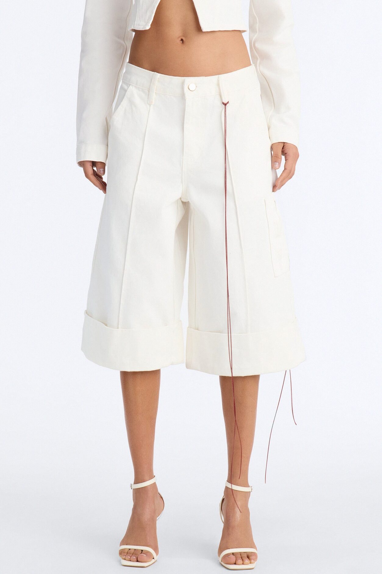 Chain Reaction Cuffed Culotte Jeans - White