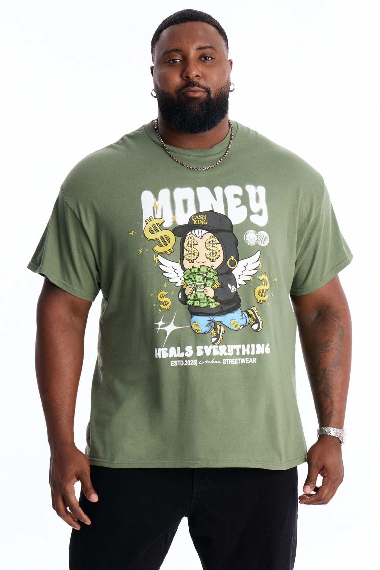 Money Heals Everything Short Sleeve Tee - Olive