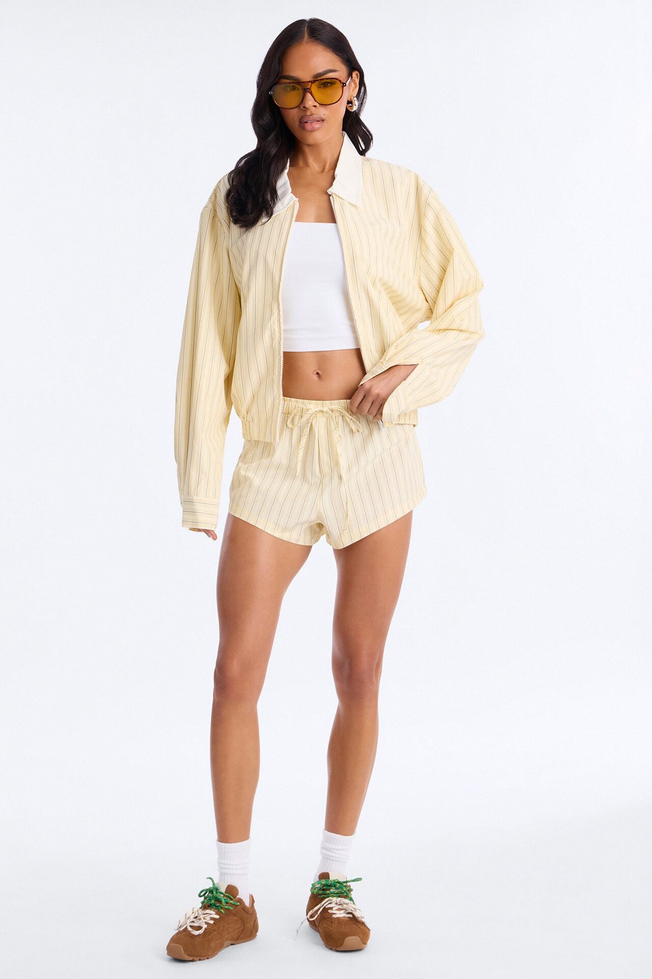 Solene Pinstripe Short Set - Butter Yellow