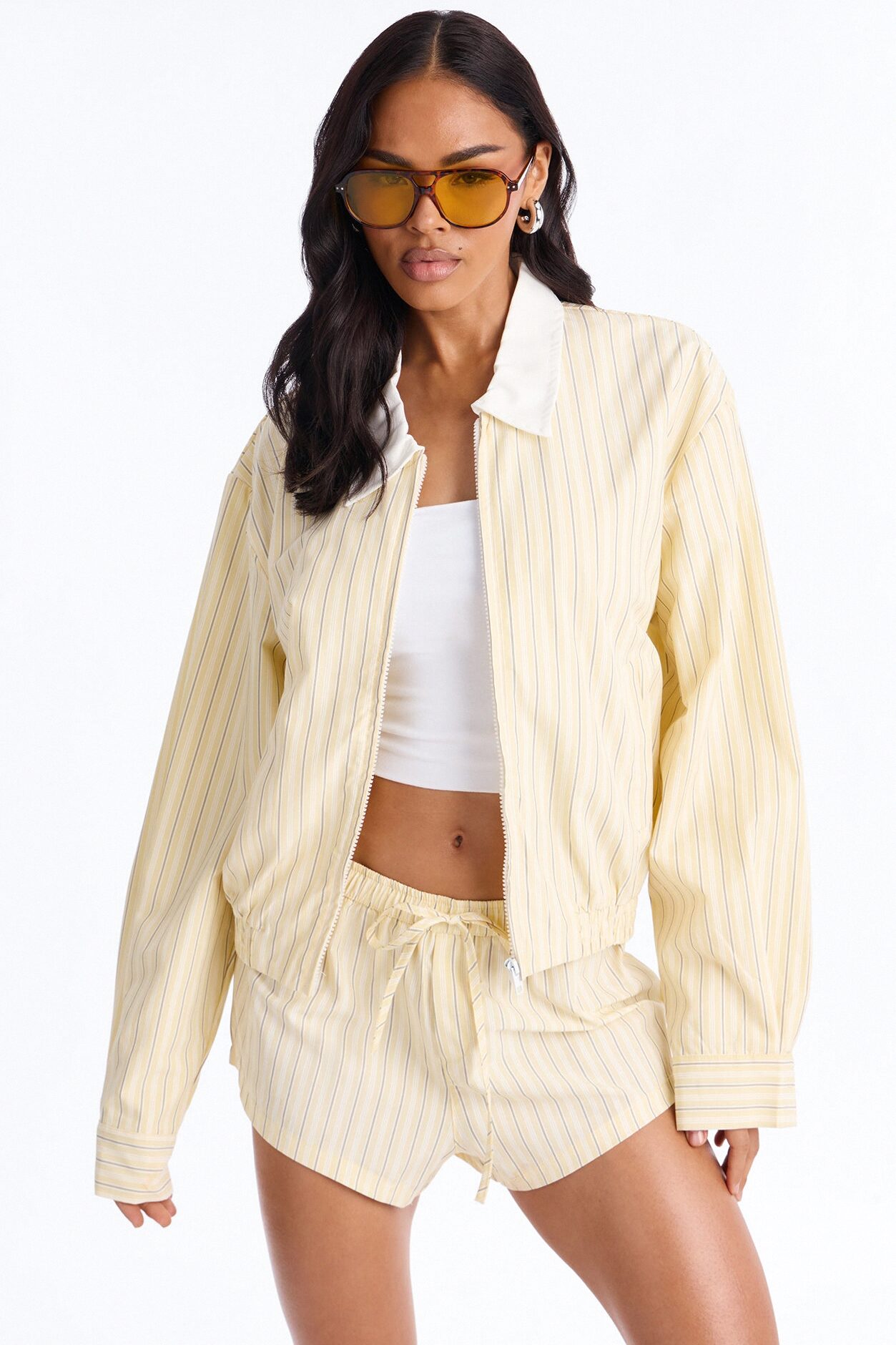 Solene Pinstripe Short Set - Butter Yellow