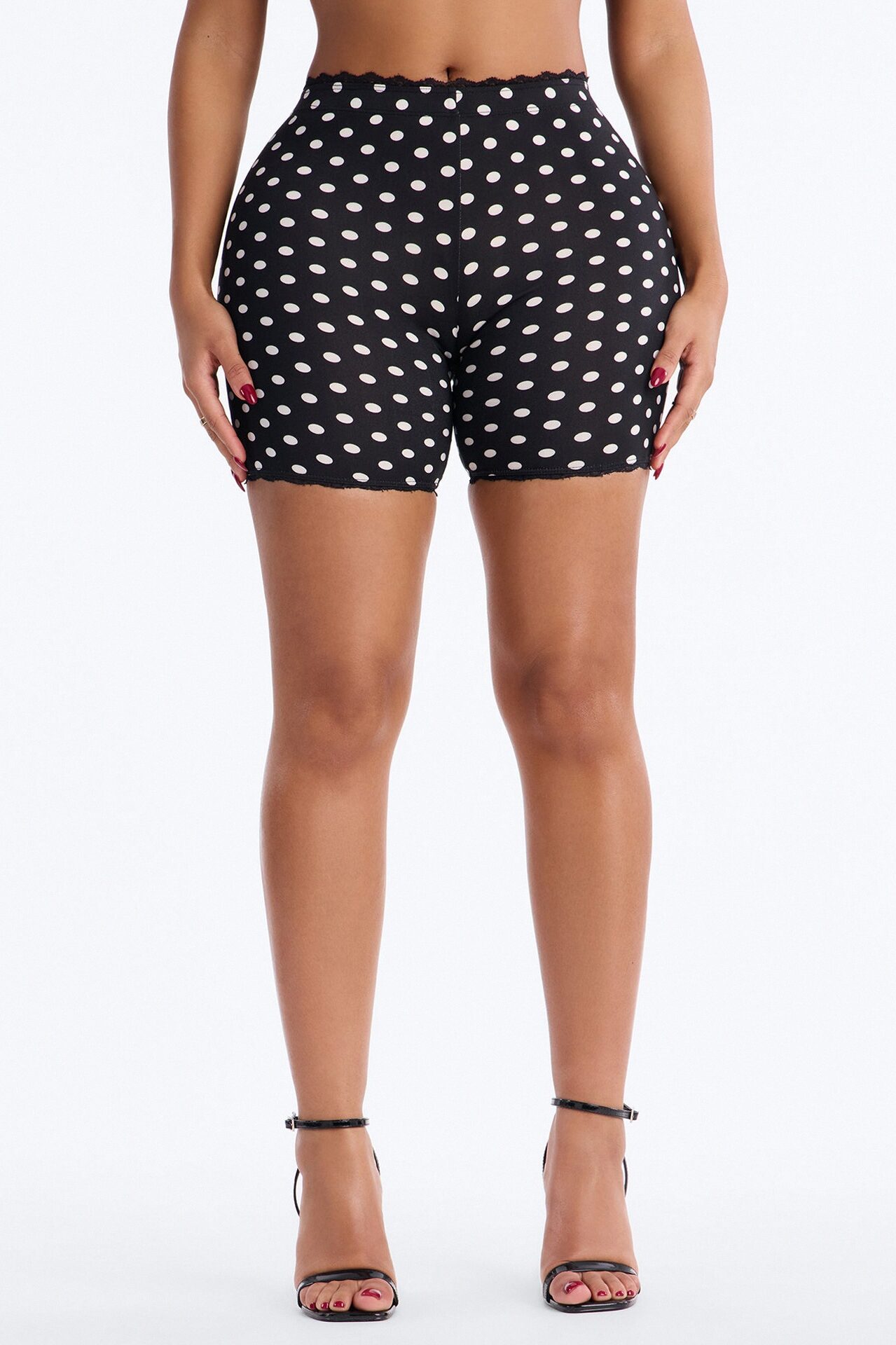 Florentina Lace Trim Biker Short - Black/White