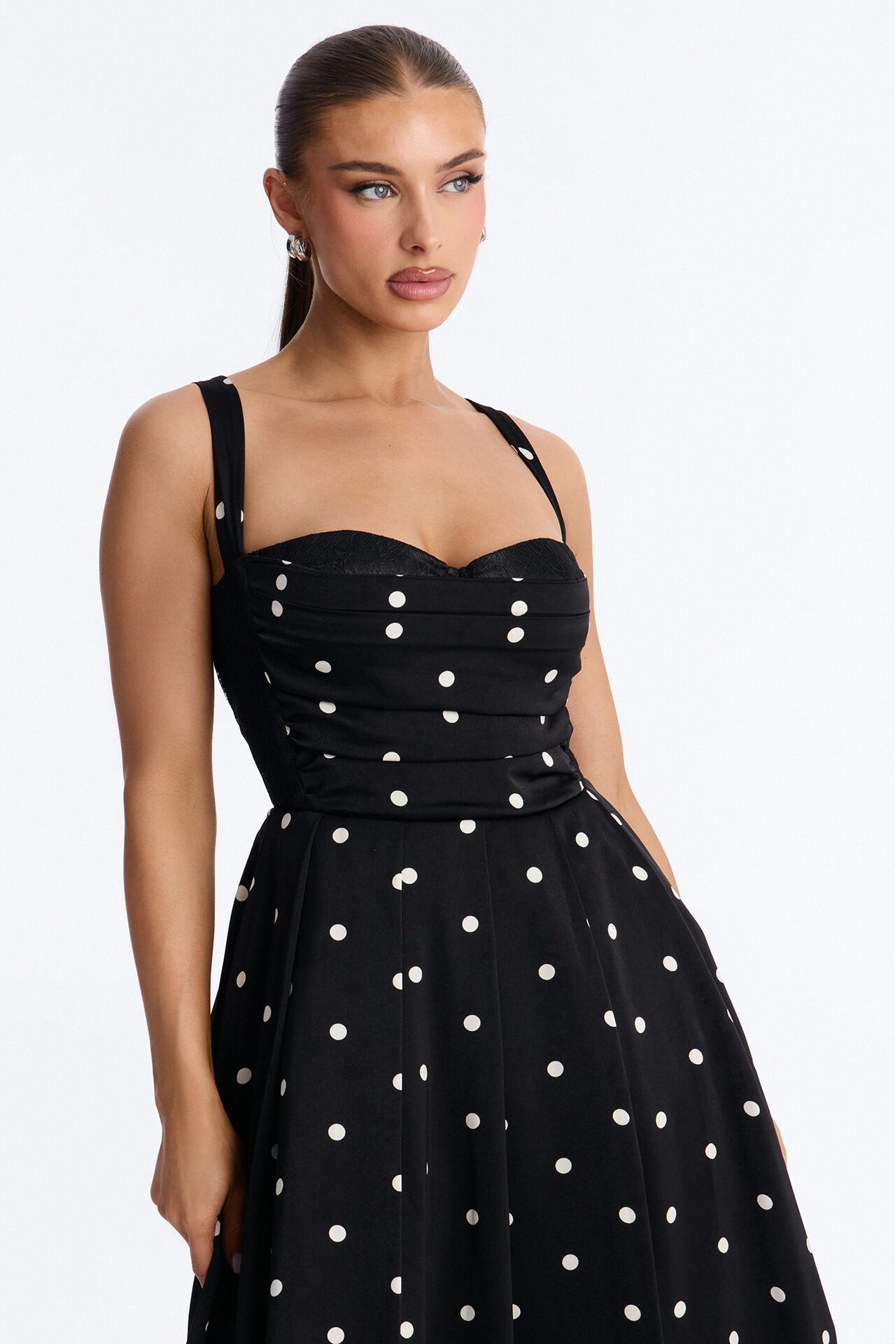 Penelope Corset Satin Midi Dress - Black/White