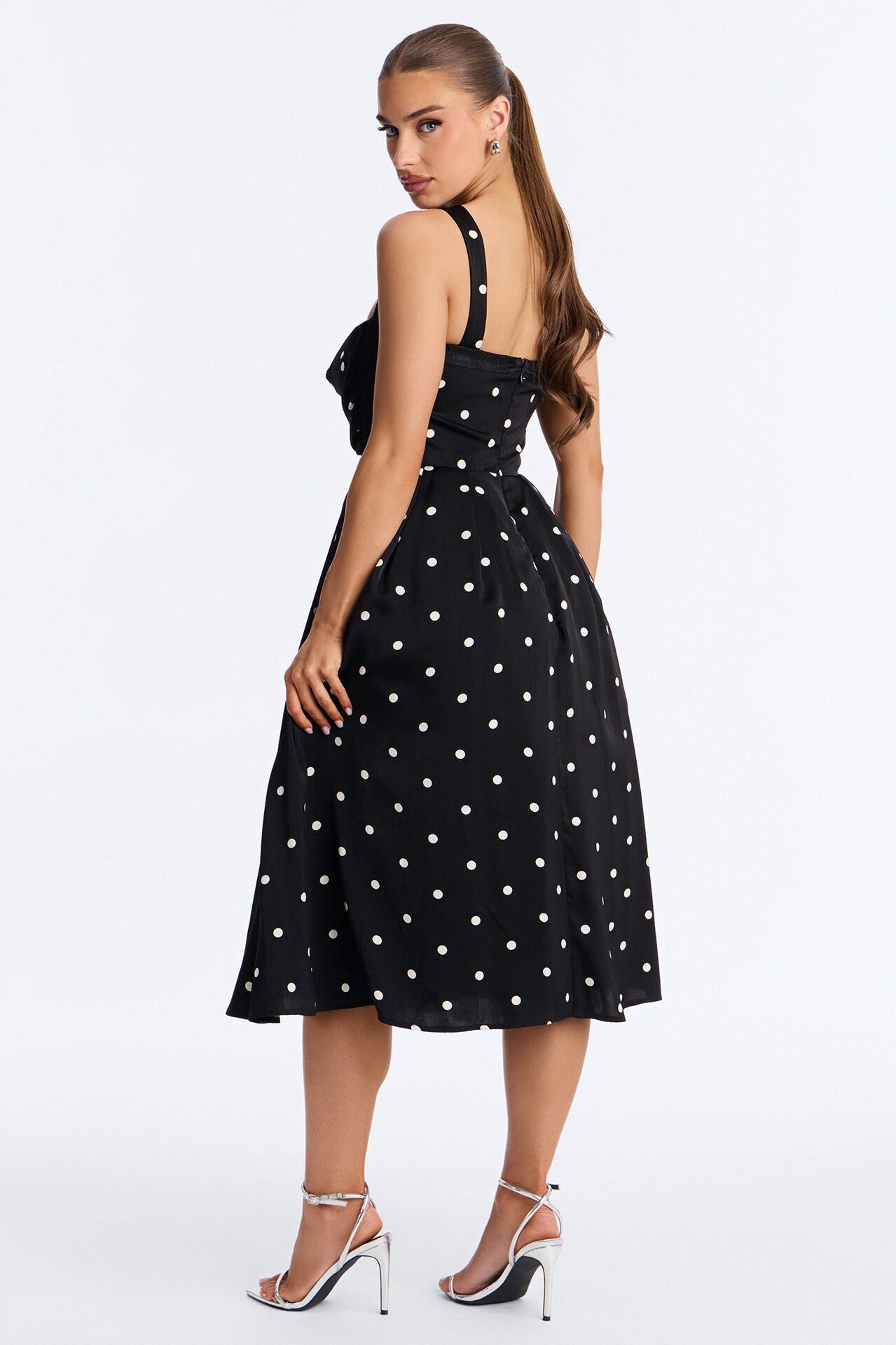 Penelope Corset Satin Midi Dress - Black/White