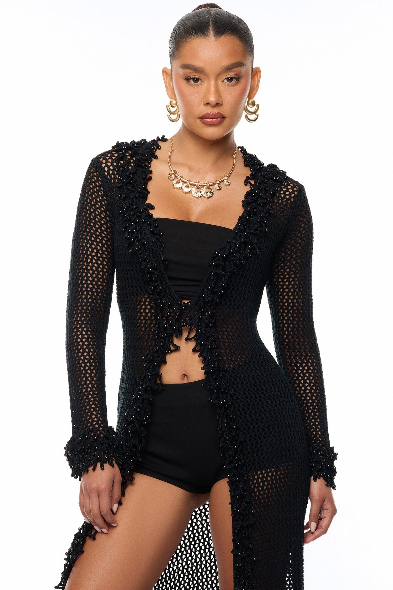 Siesta Crochet Maxi Cardigan - Black