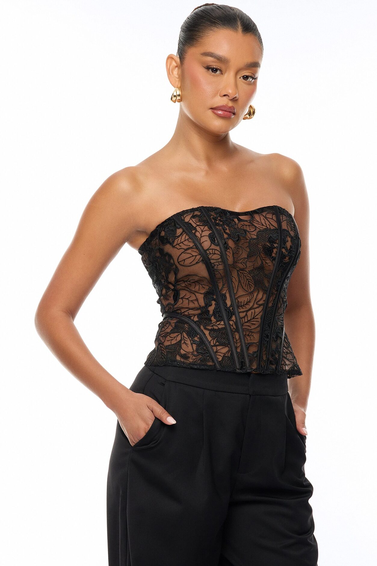 Brenda Lace Corset Pant Set - Black