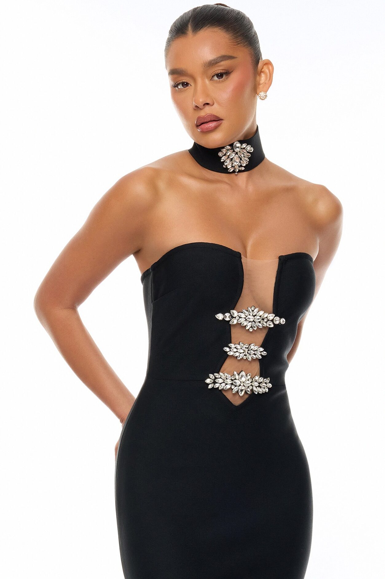 Brandi Choker Bandage Gown - Black