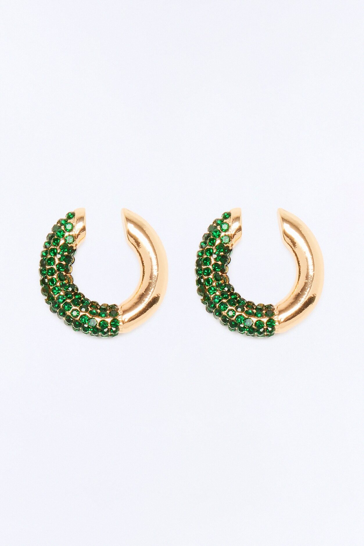 Rhinestone Girly 2 Piece Ear Cuff Set - Gold/Green
