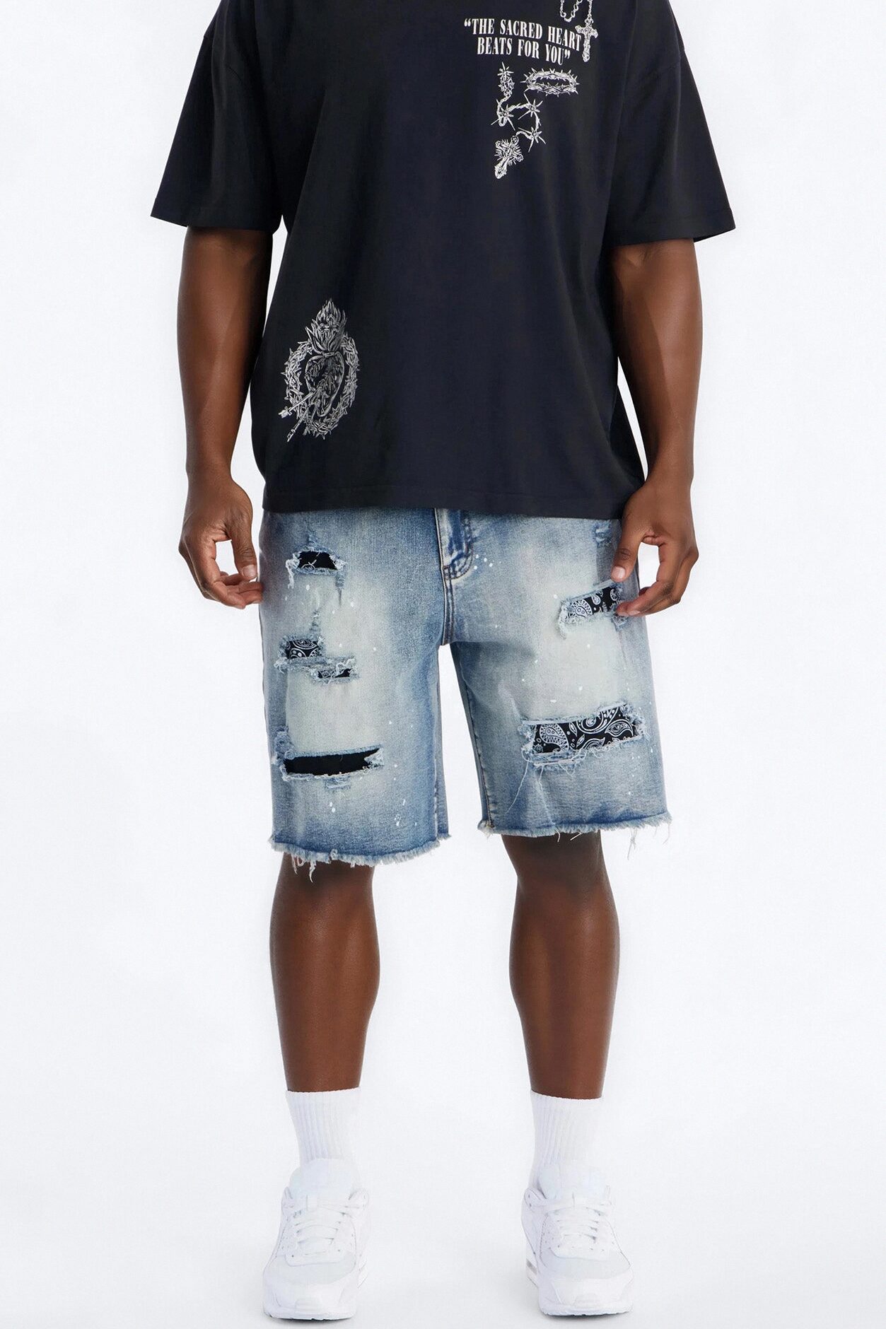 Relaxed Paisley District Denim Short - Medium Blue Wash