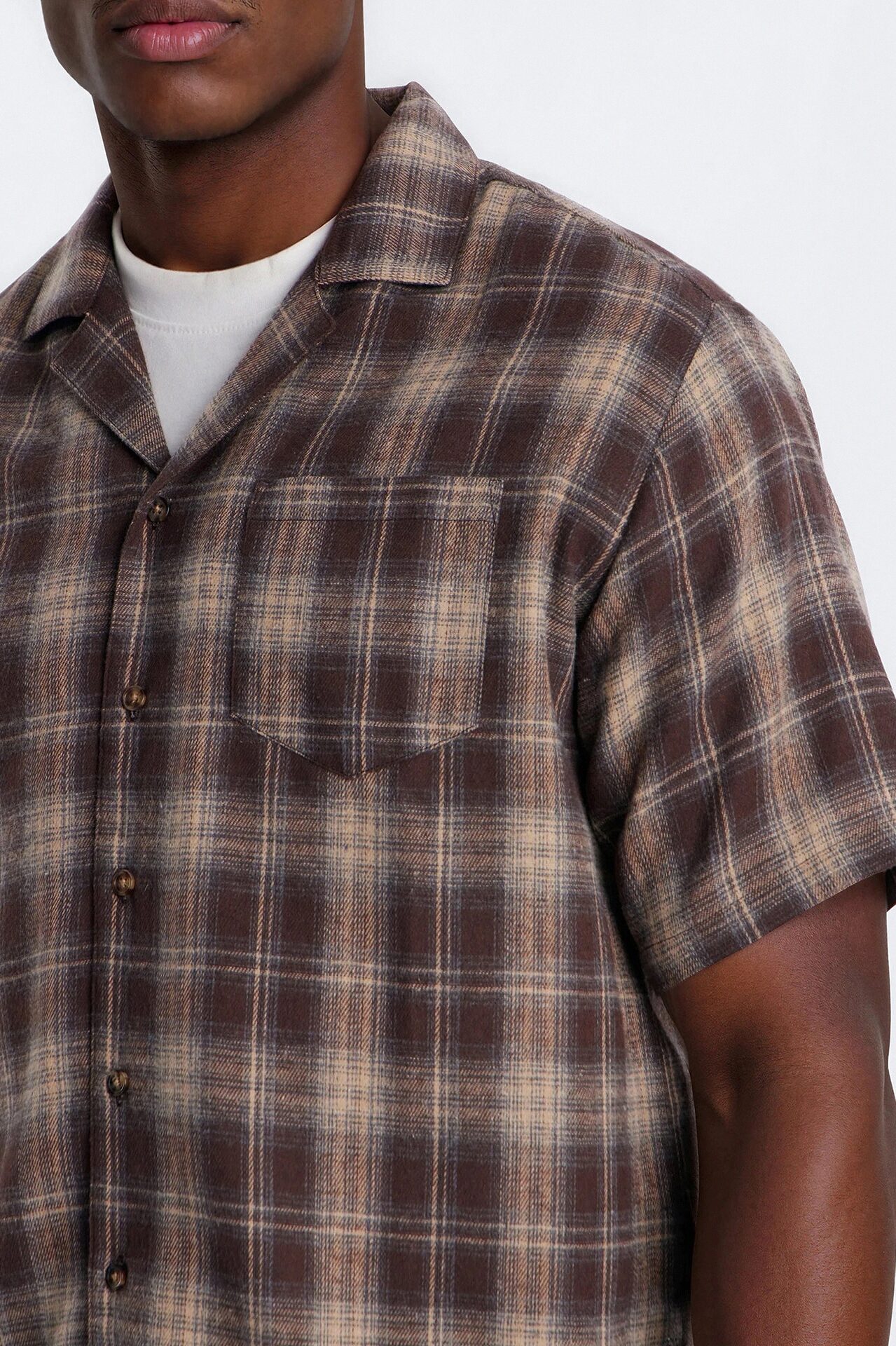 Your Weekend Plaid Cuban Collar Button Up Shirt - Brown