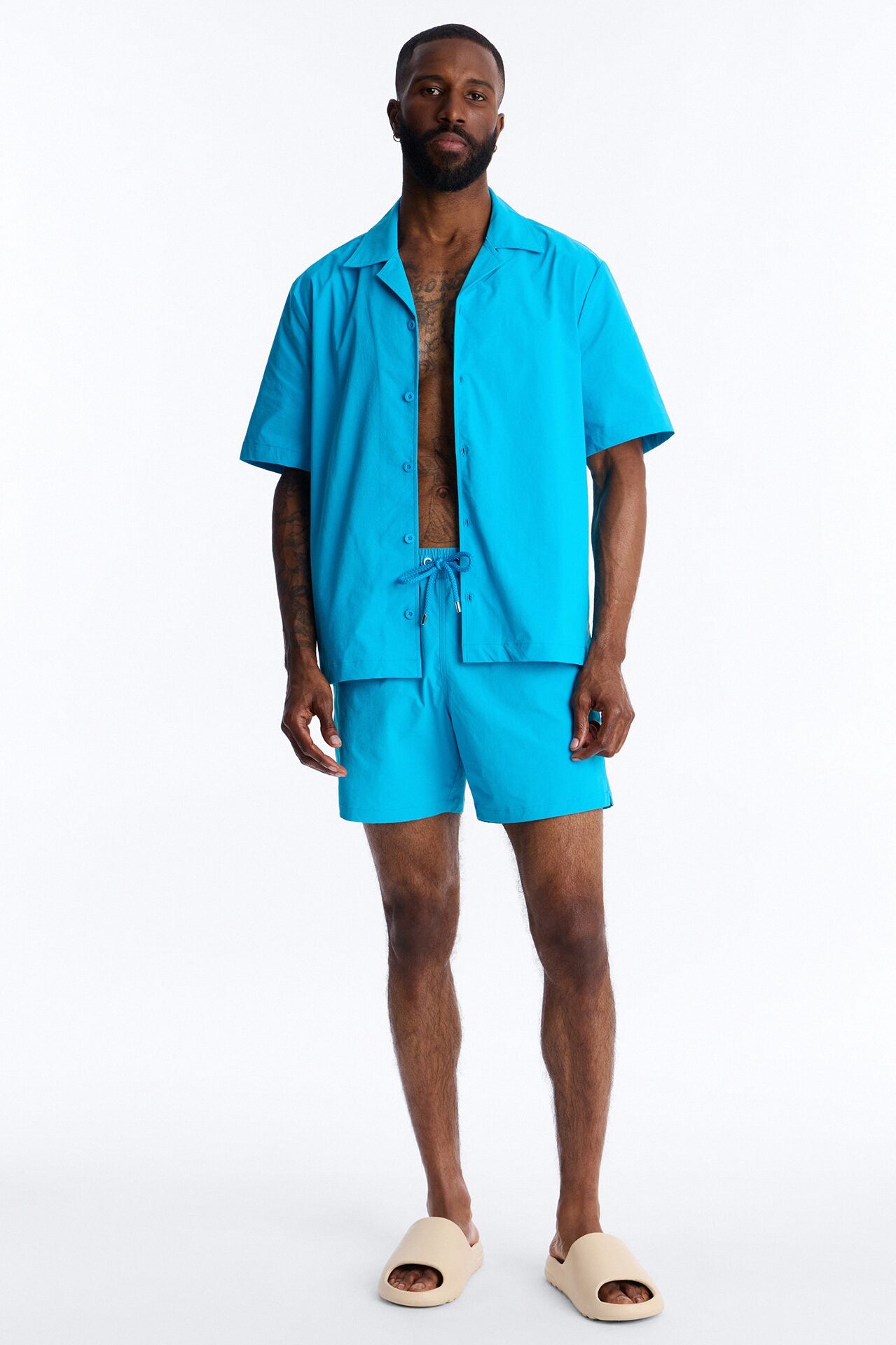 Montez Cuban Collar Button Up Shirt - Blue