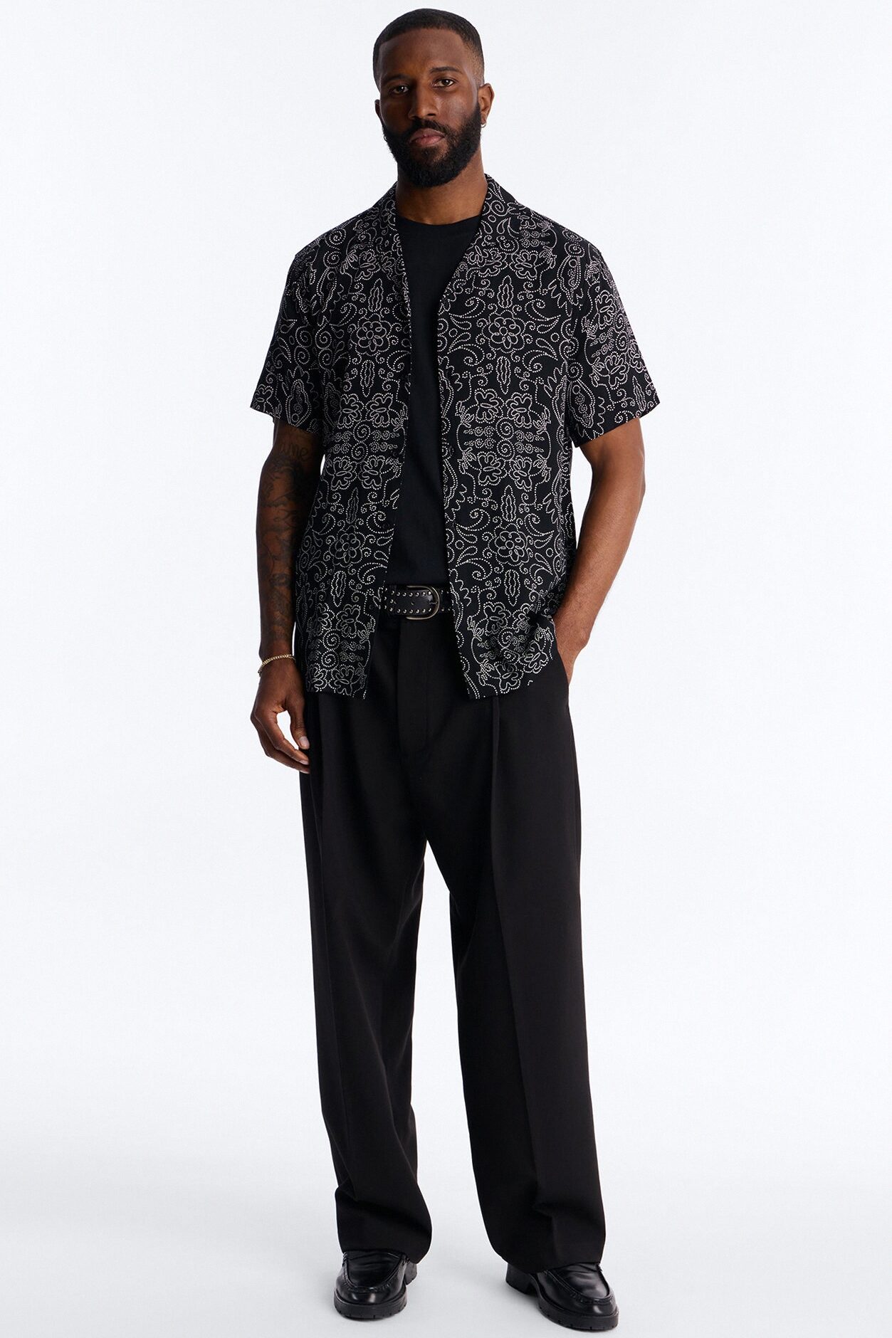 Azure Cuban Collar Button Up Shirt - Black