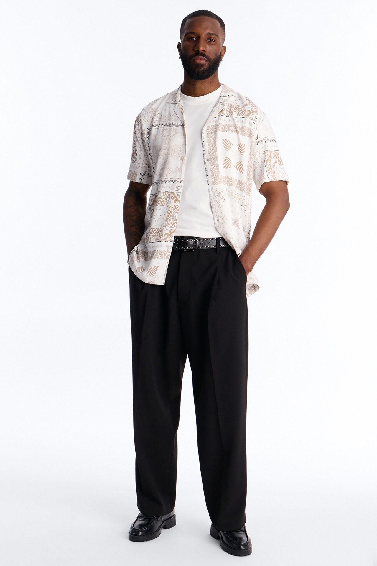 Coastline Cuban Collar Button Up Shirt - White/combo