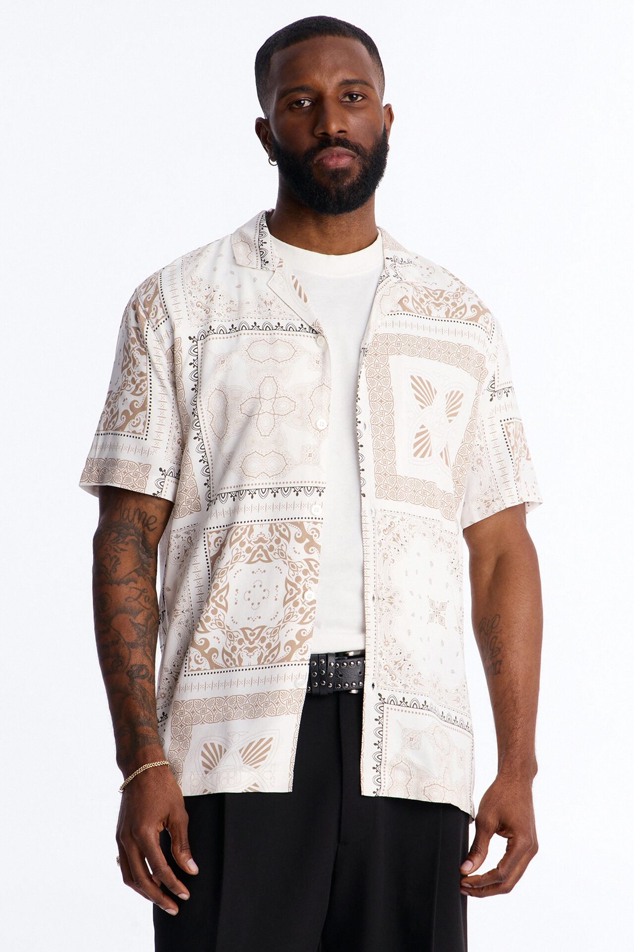 Coastline Cuban Collar Button Up Shirt - White/combo