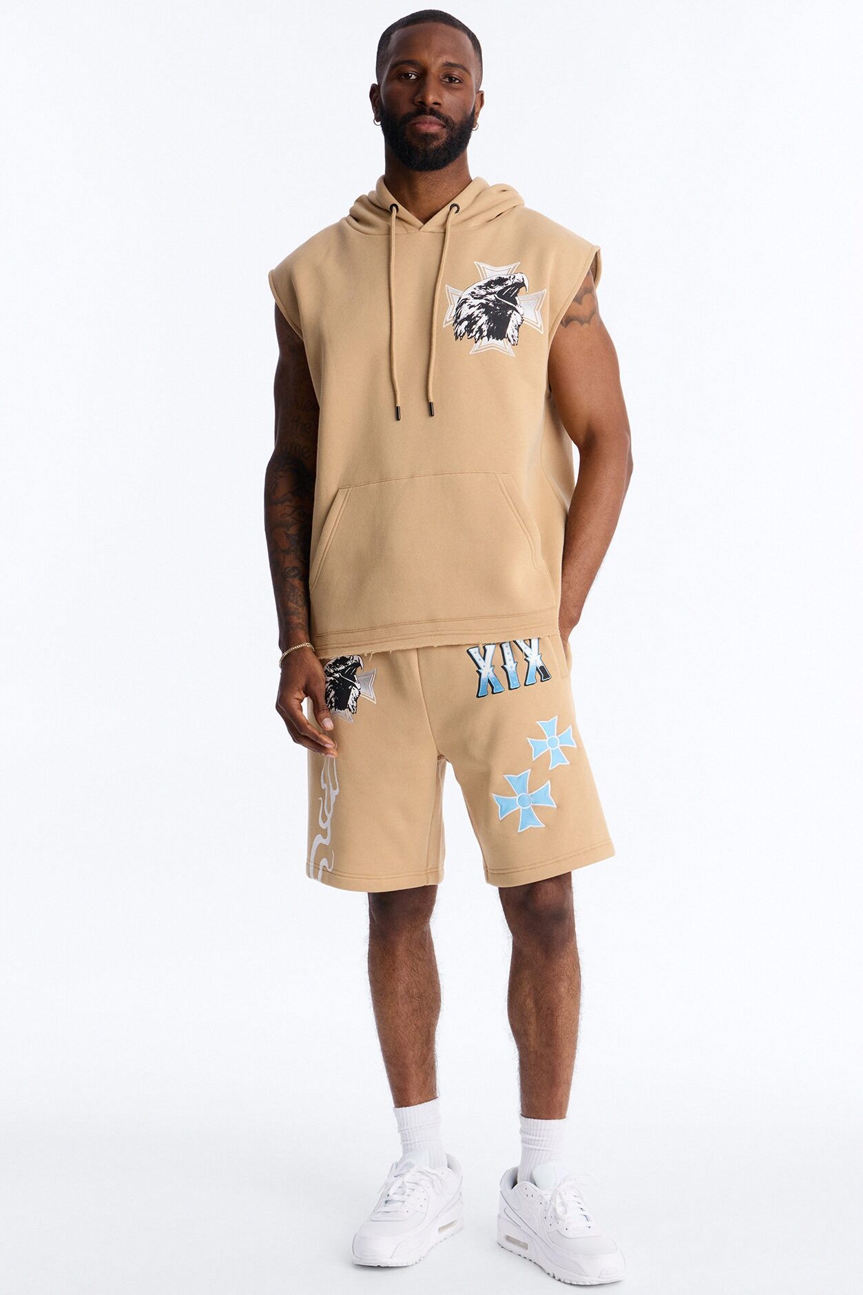 Fly Eagles Sleeveless Hoodie - Khaki