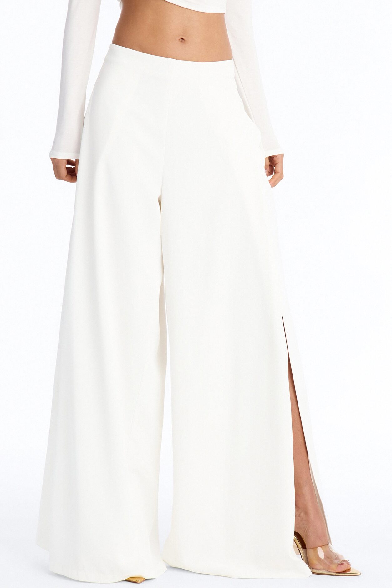 Elodie Mid Rise Super Wide Leg Crepe Pant 33″ - Ivory