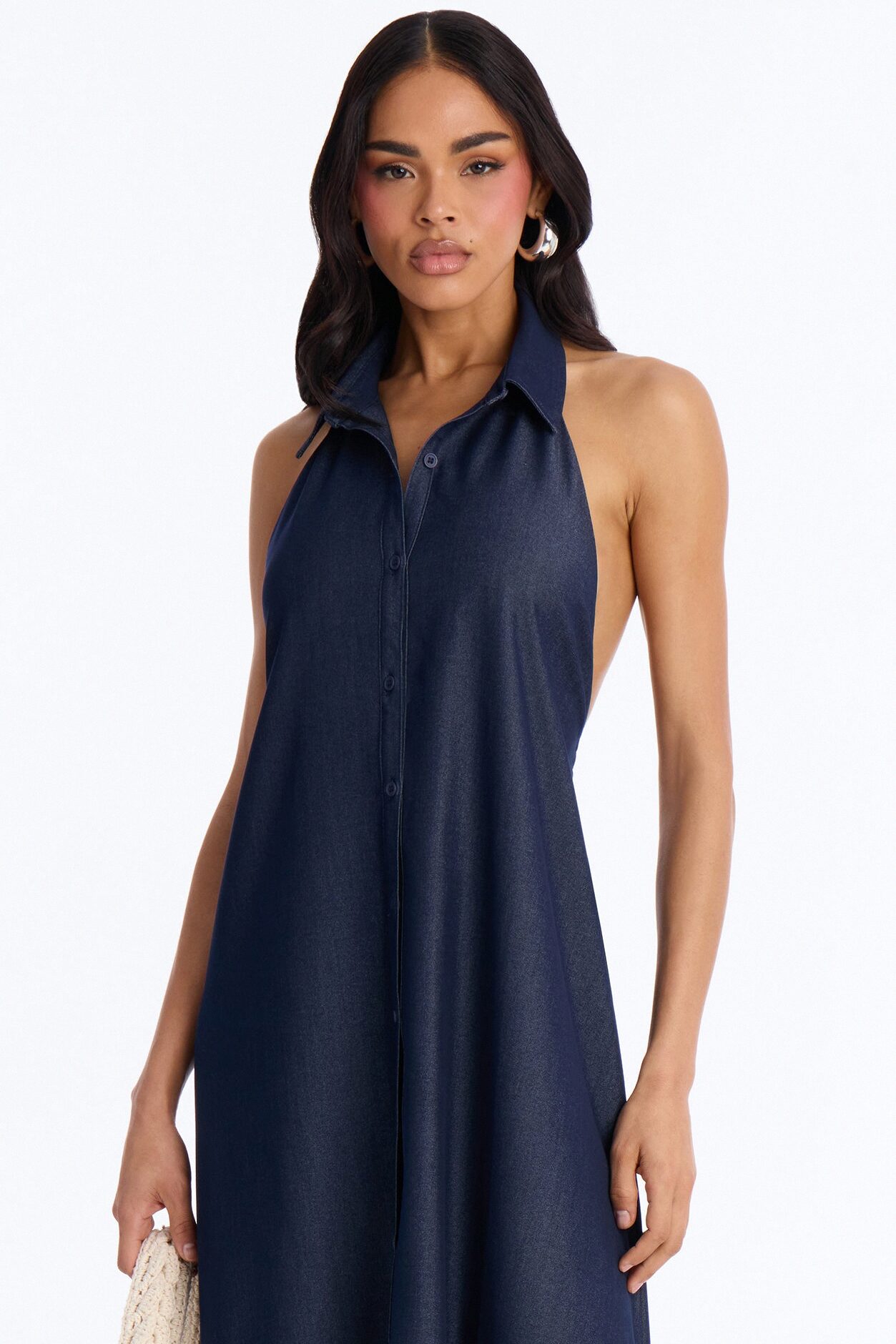 Kristi Halter Denim Maxi Dress - Dark Denim