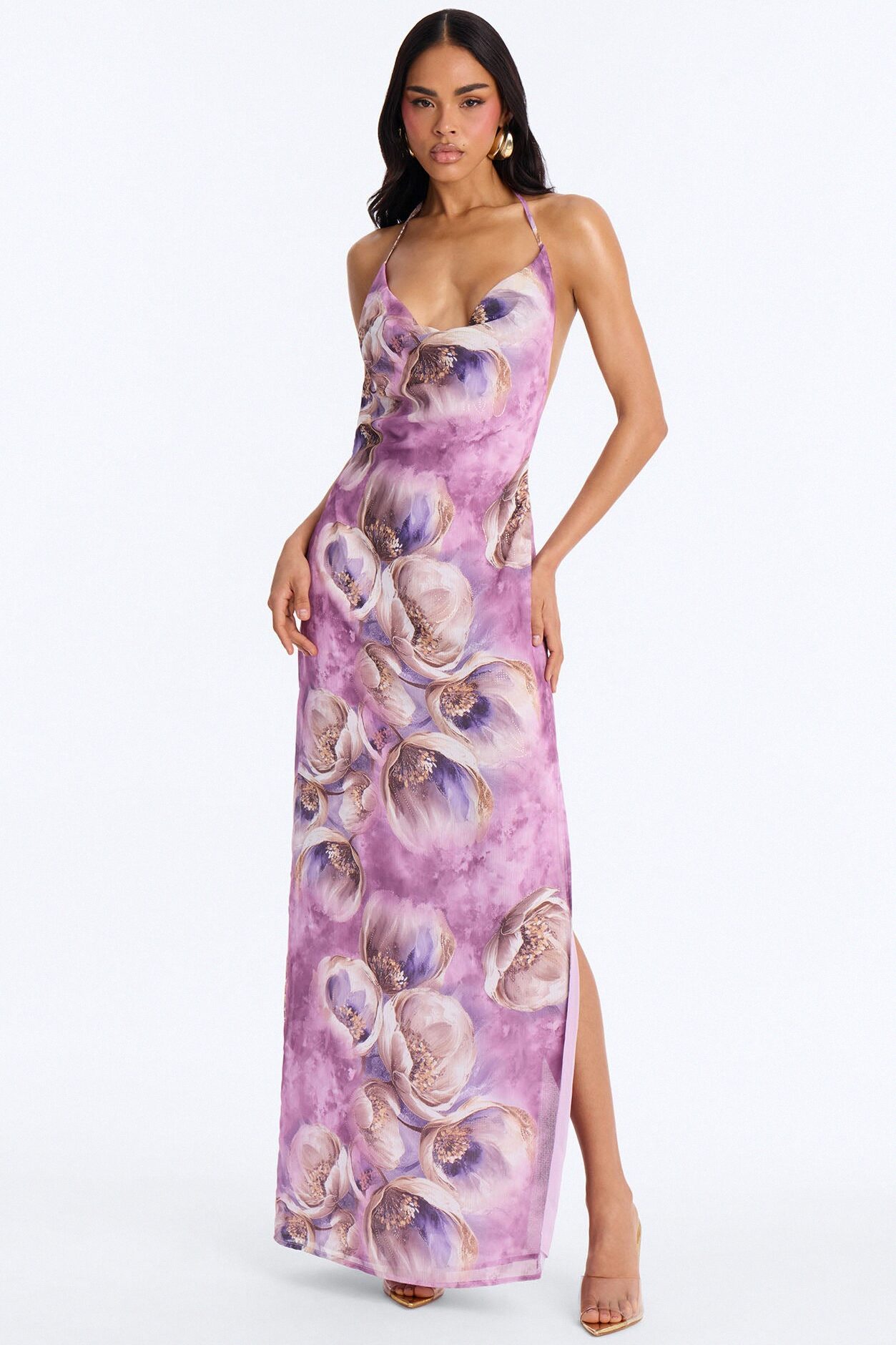 Soft Life Halter Chiffon Maxi Dress - Purple/combo