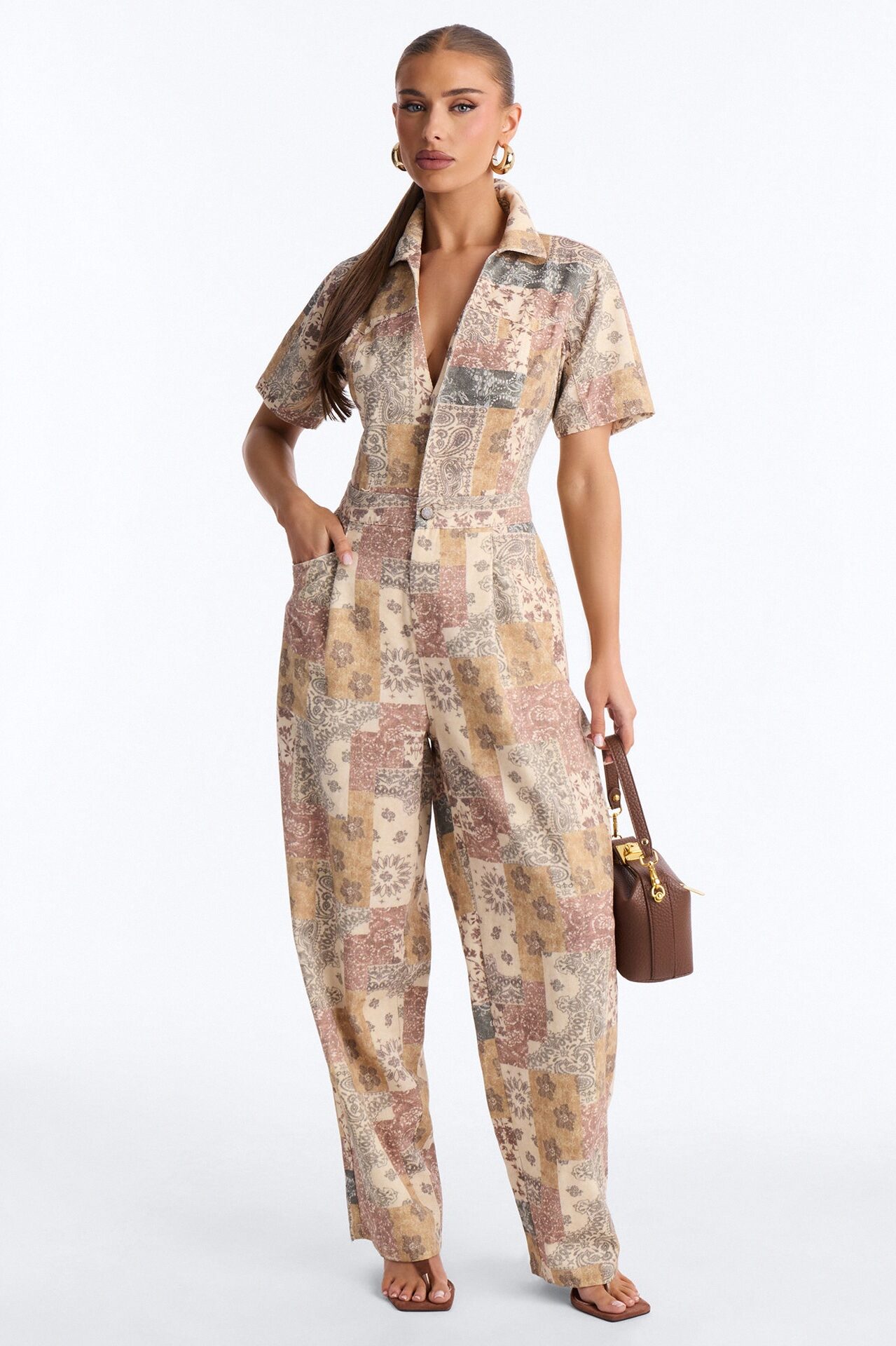 Francesca Twill Wide Leg Jumpsuit - Multi Color