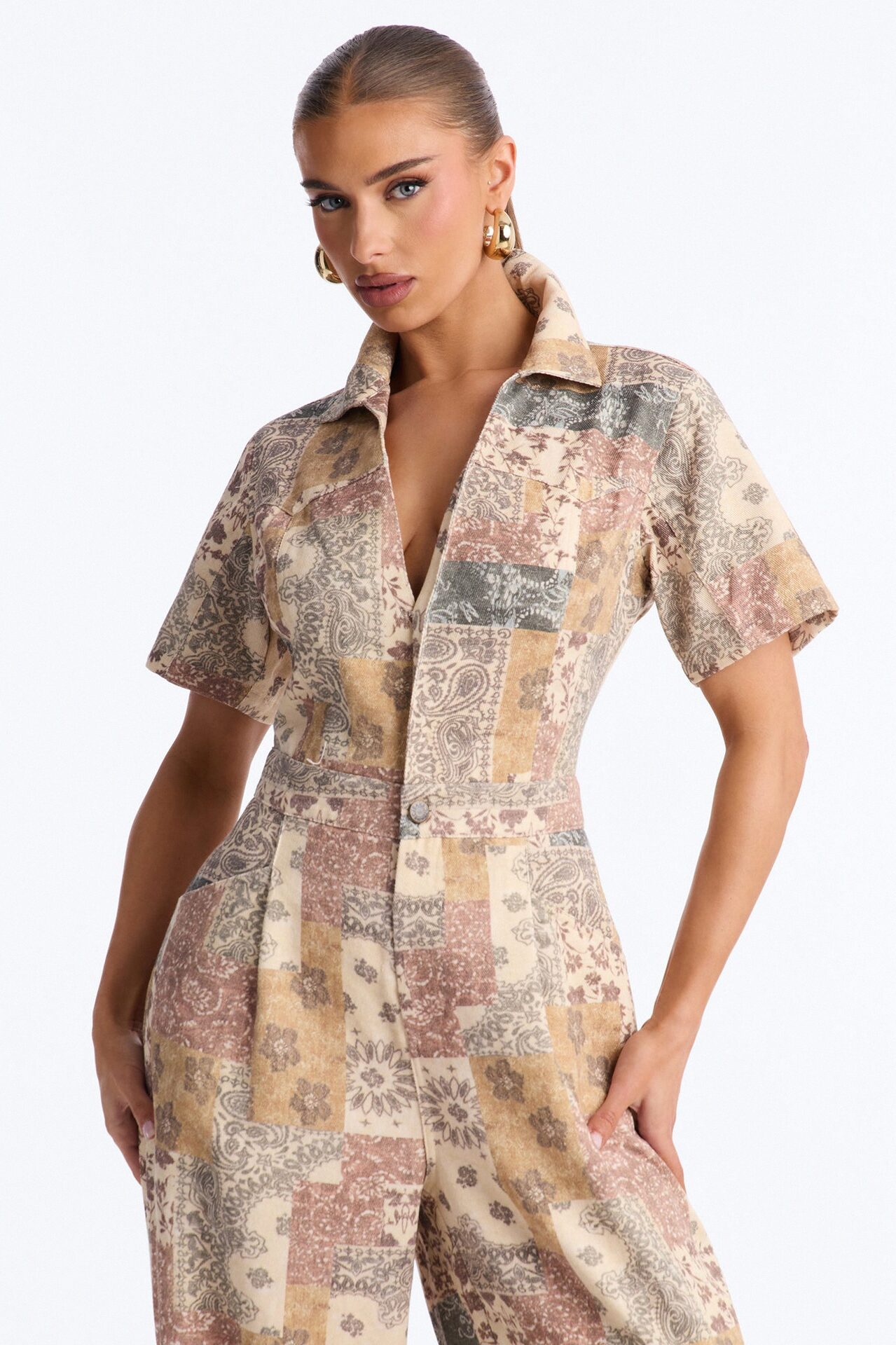 Francesca Twill Wide Leg Jumpsuit - Multi Color