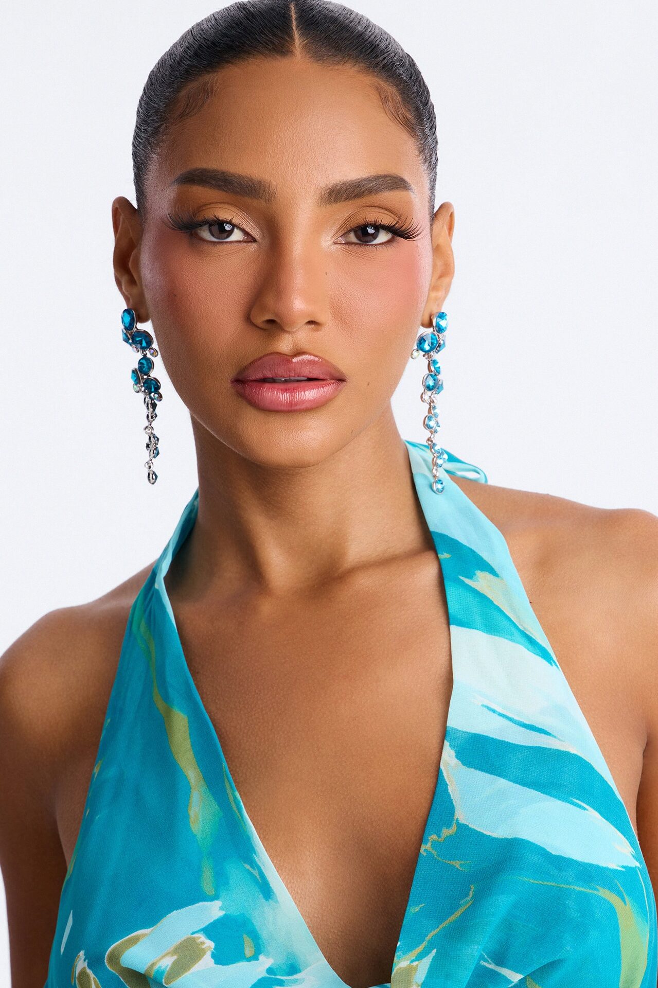 Sea Me Sparkle Rhinestone Drop Earrings - Blue