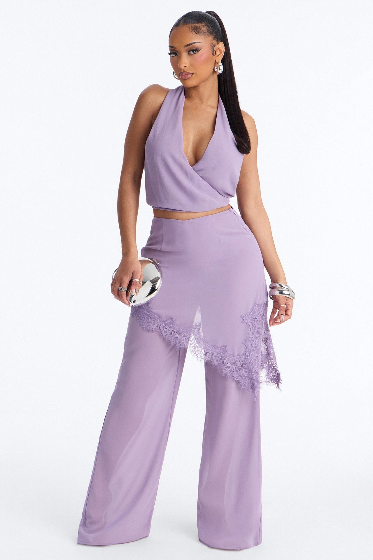 Current Mood Chiffon Halter Pant Set - Lavender