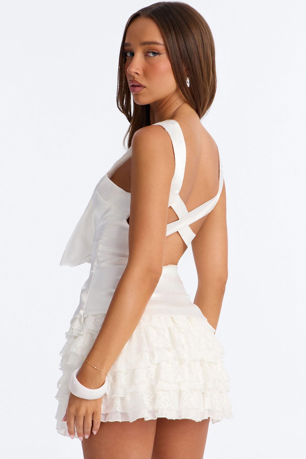Paris Edition Lace Trim Satin Top - Ivory