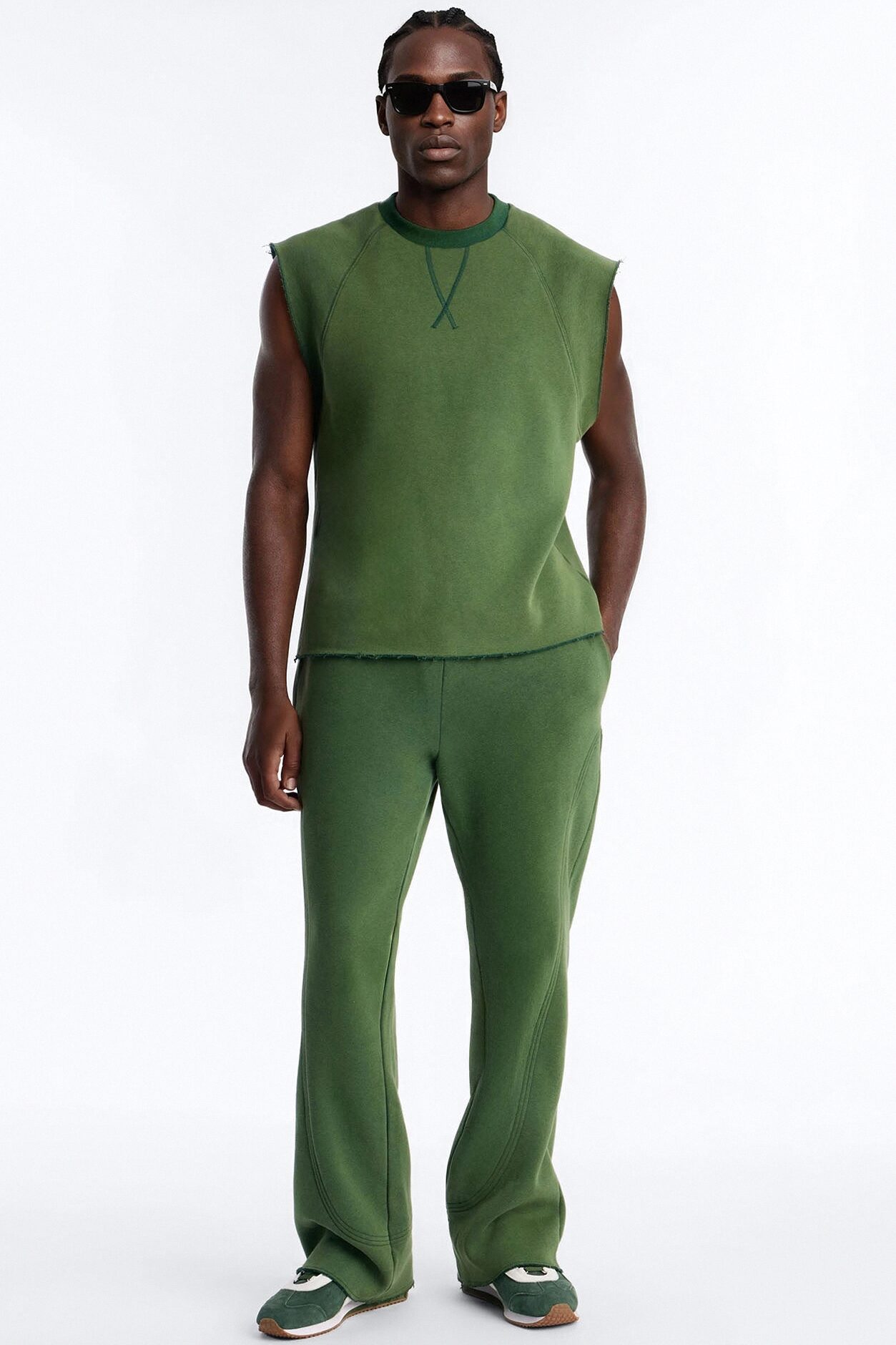 Washed Raw Edge Relaxed Muscle Tee - Green