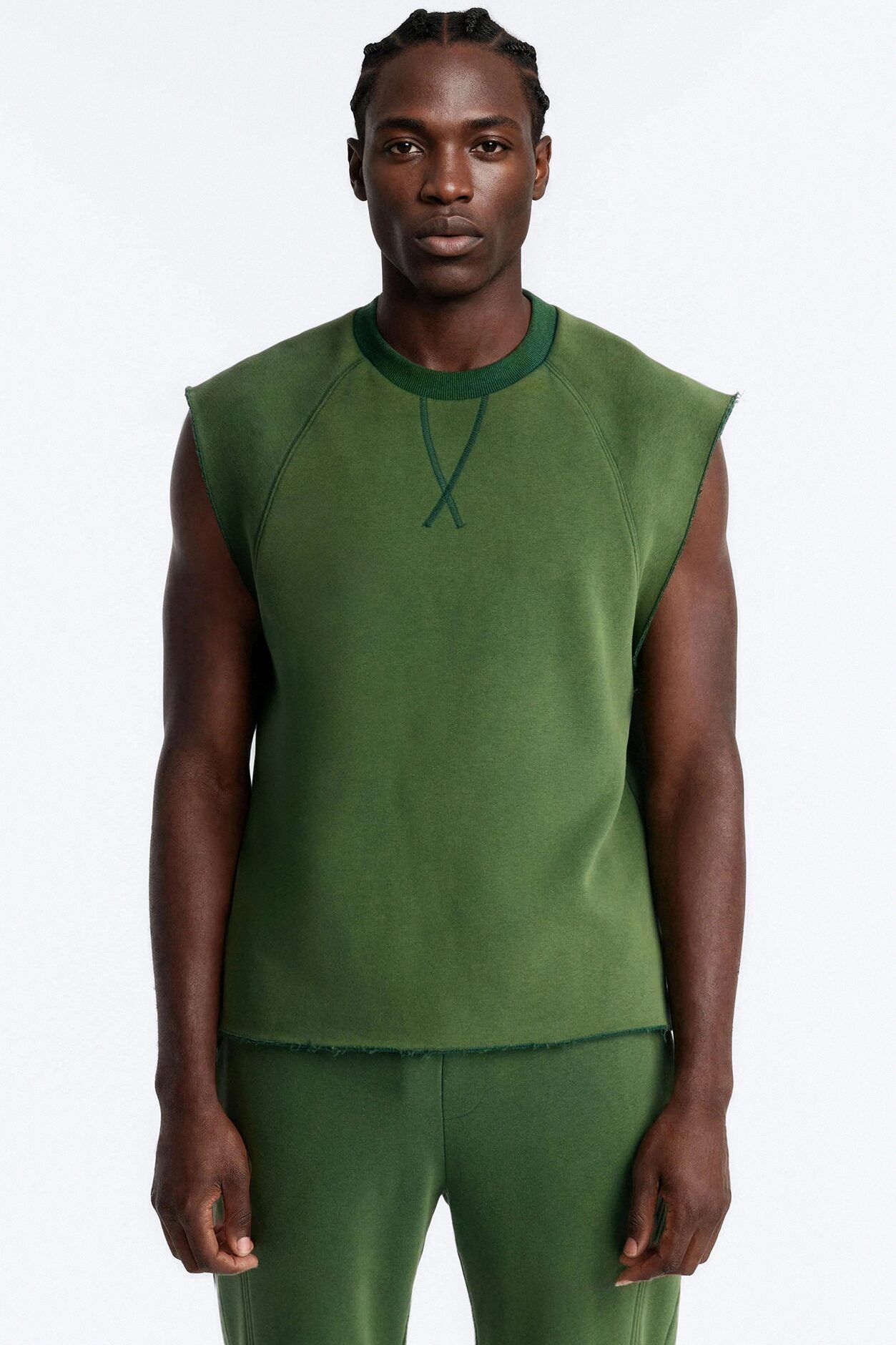 Washed Raw Edge Relaxed Muscle Tee - Green