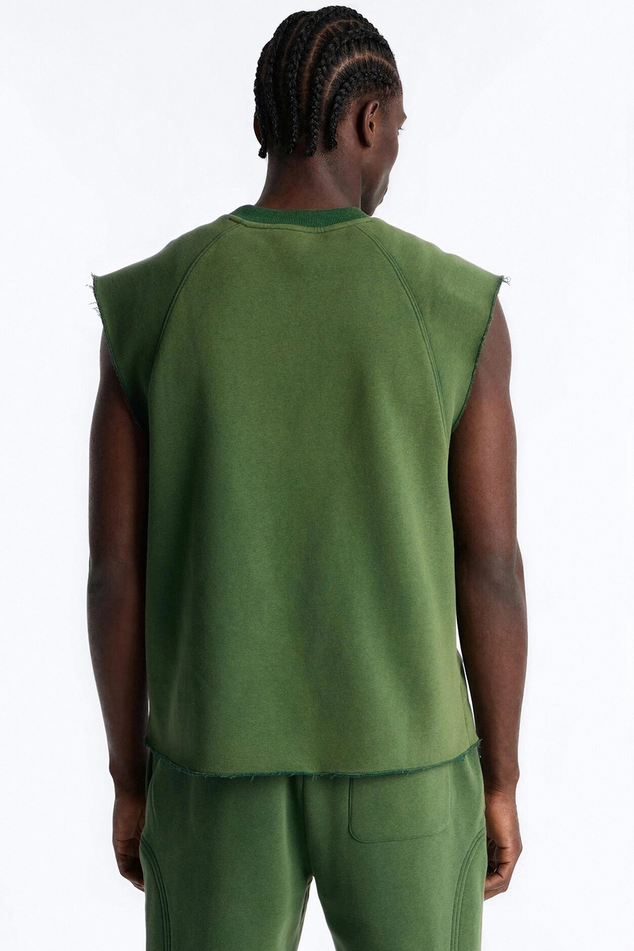 Washed Raw Edge Relaxed Muscle Tee - Green