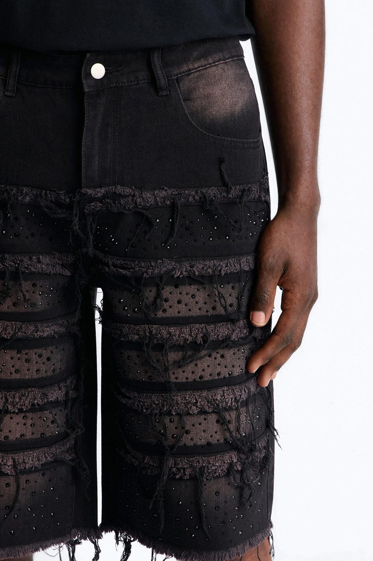 Relaxed Jeweled Havoc Denim Short - Black