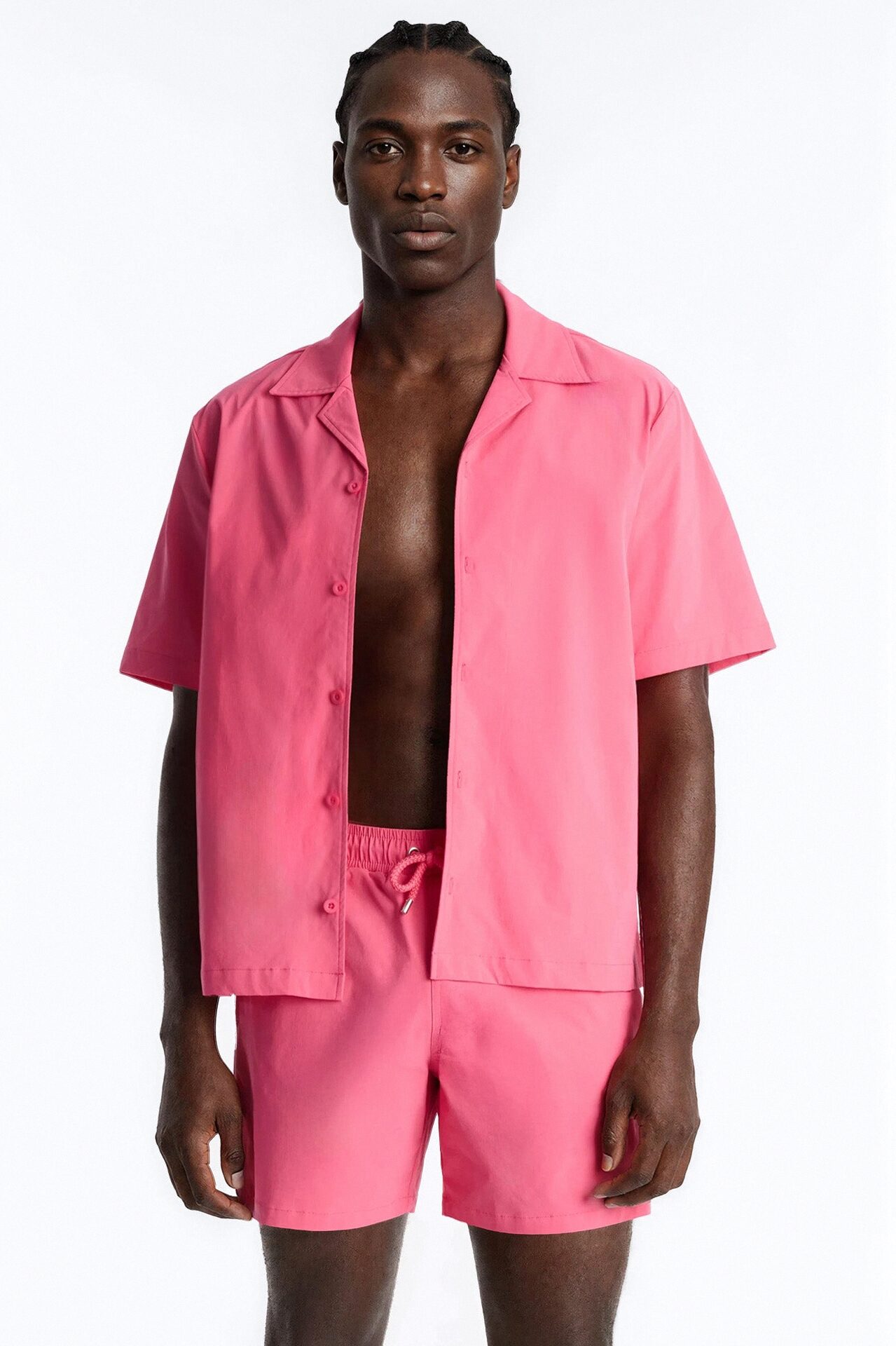 Montez Cuban Collar Button Up Shirt - Hot Pink