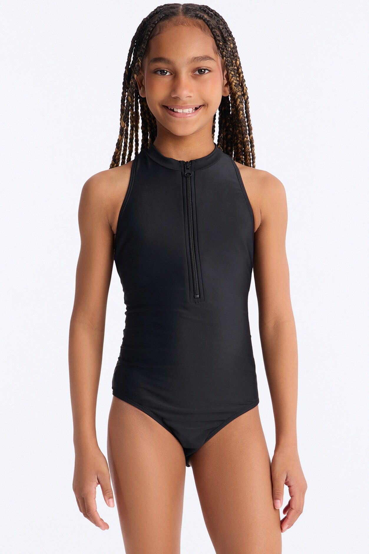 Mini Evelyn Zip Up 1 Piece Swimsuit - Black