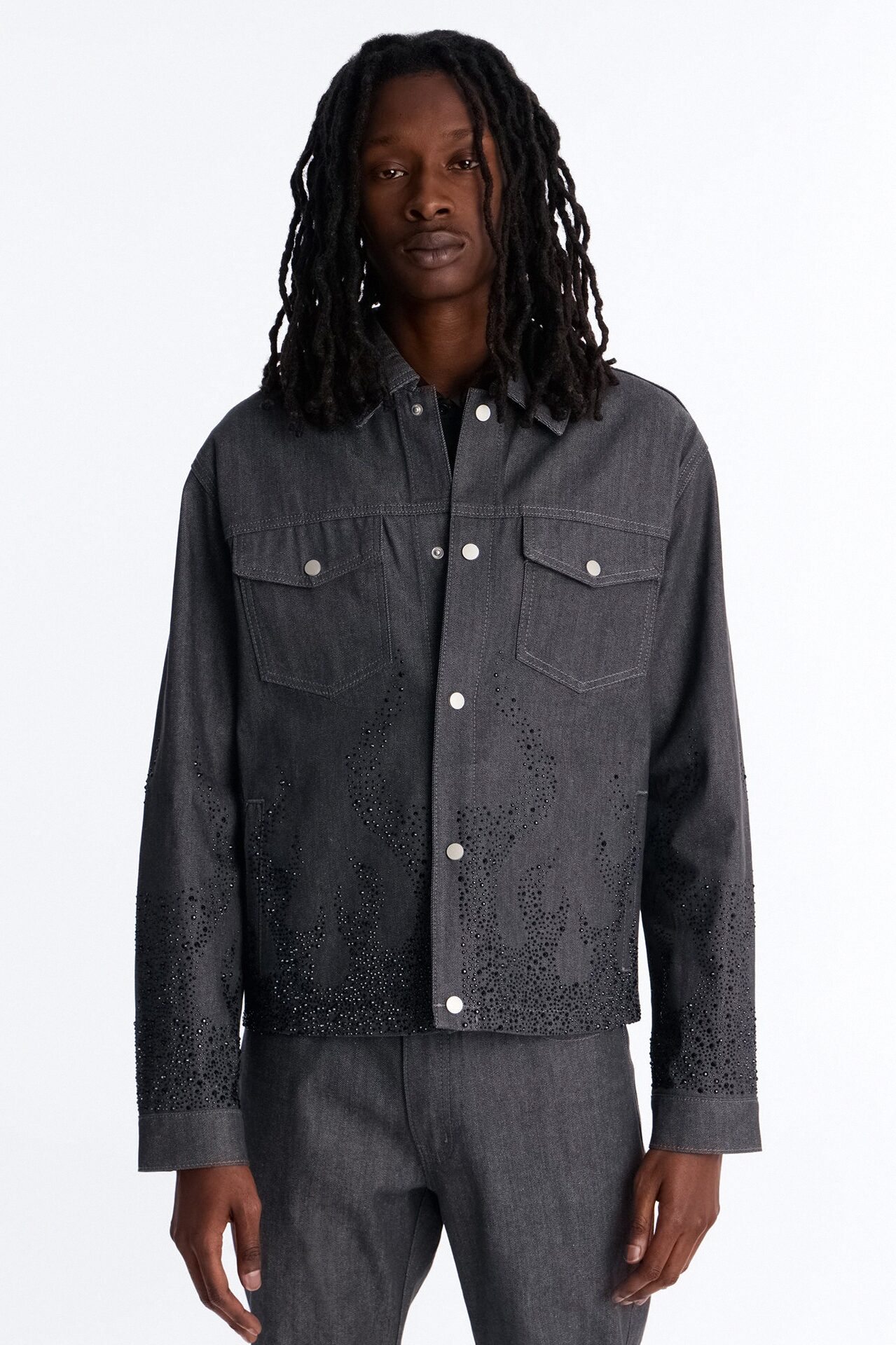 Cropped Dark Ember Trucker Jacket - Grey