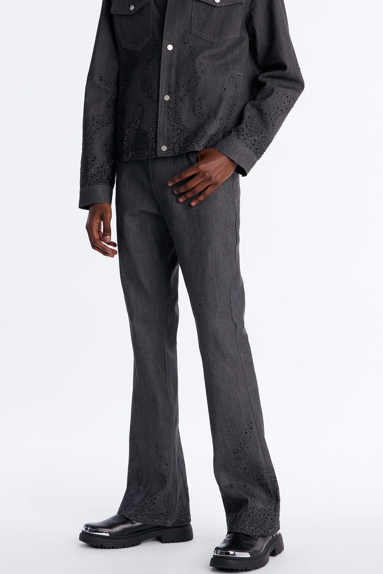 Stacked Slim Flare Dark Ember Jean - Grey