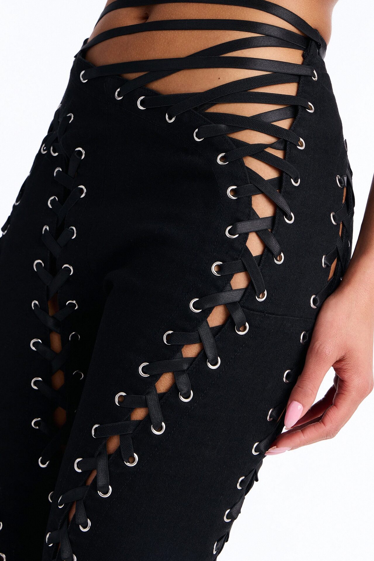 Bad Influence Lace Up Skinny Jeans - Black