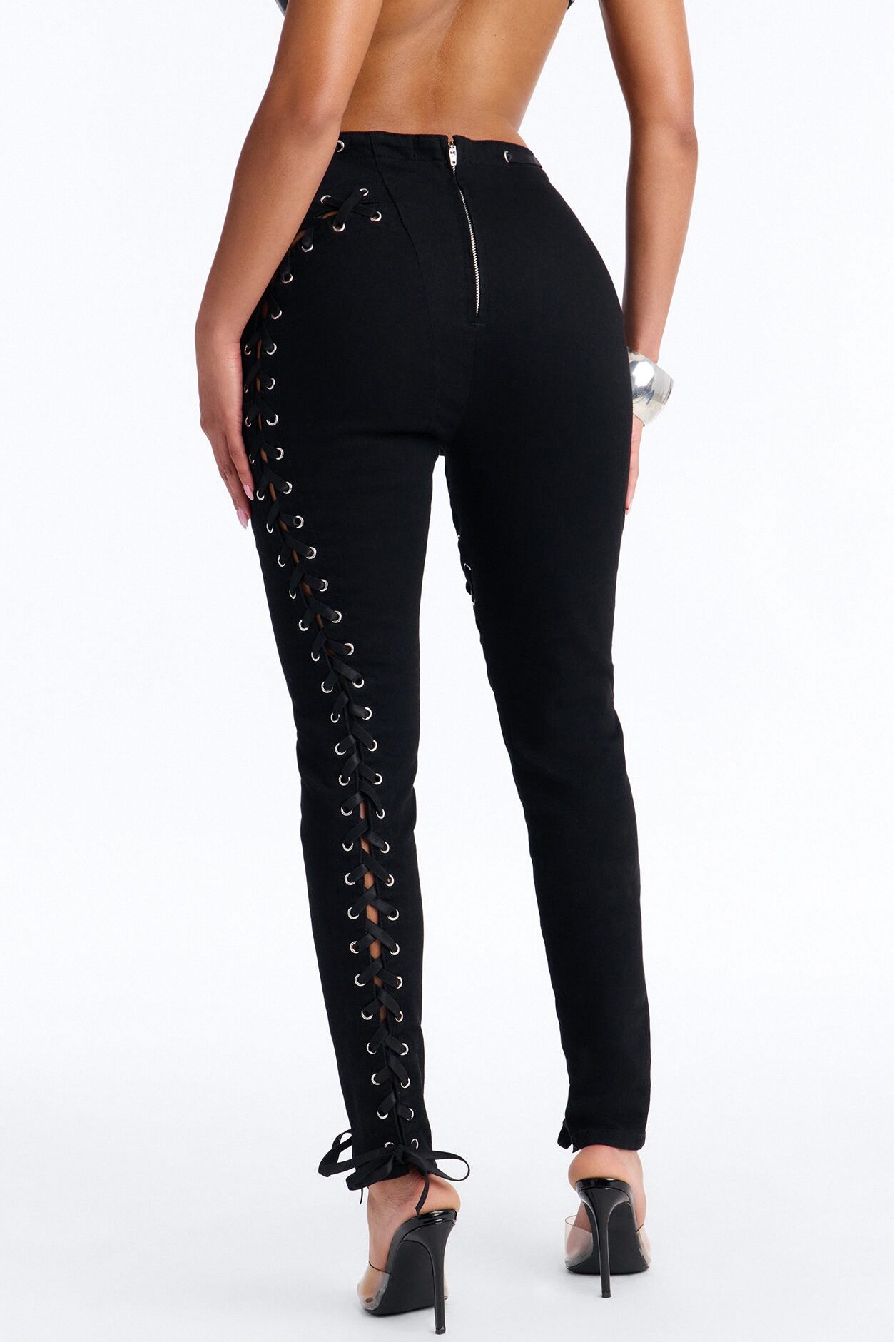 Bad Influence Lace Up Skinny Jeans - Black