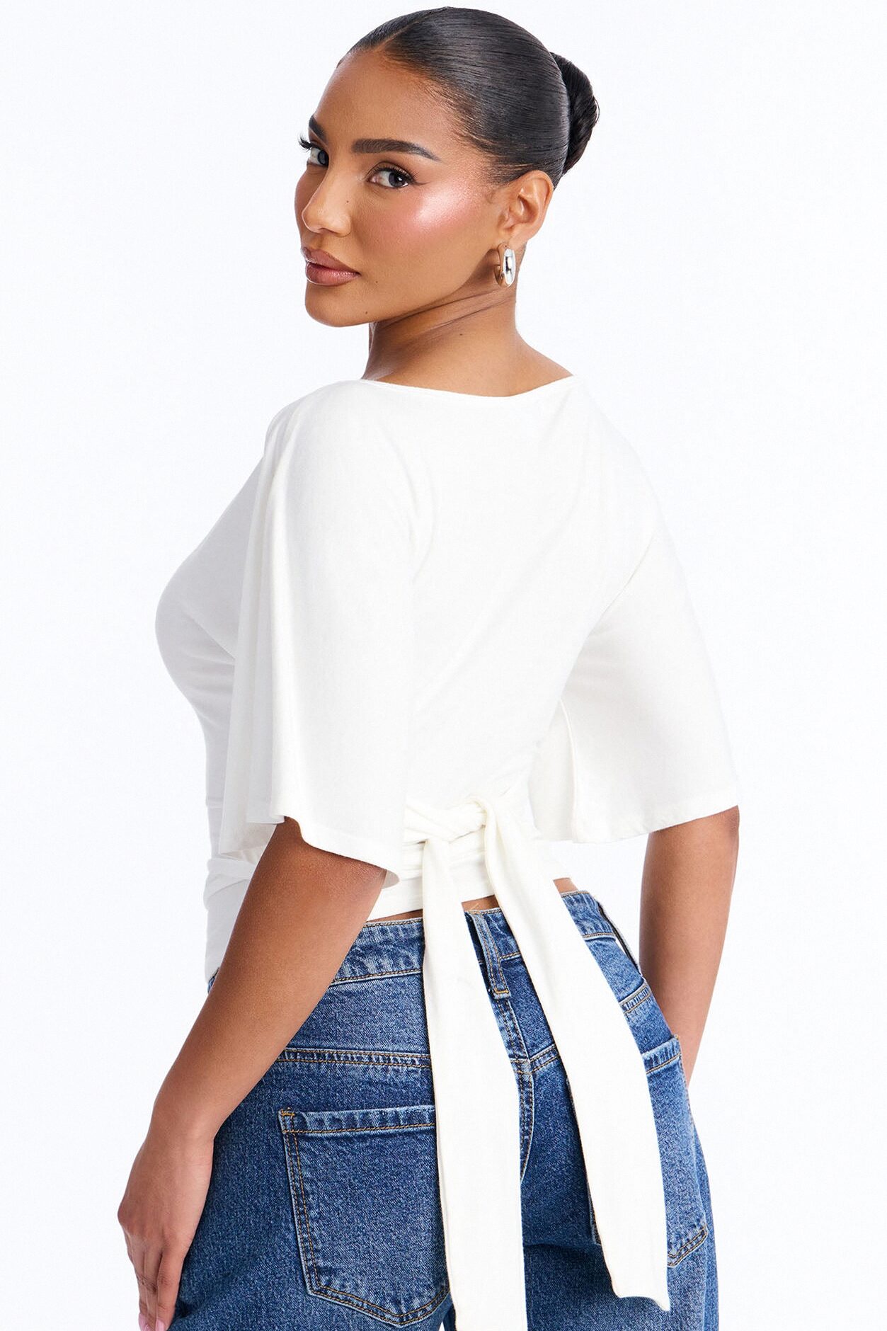 Nicolette Tie Waist Short Sleeve Top - White