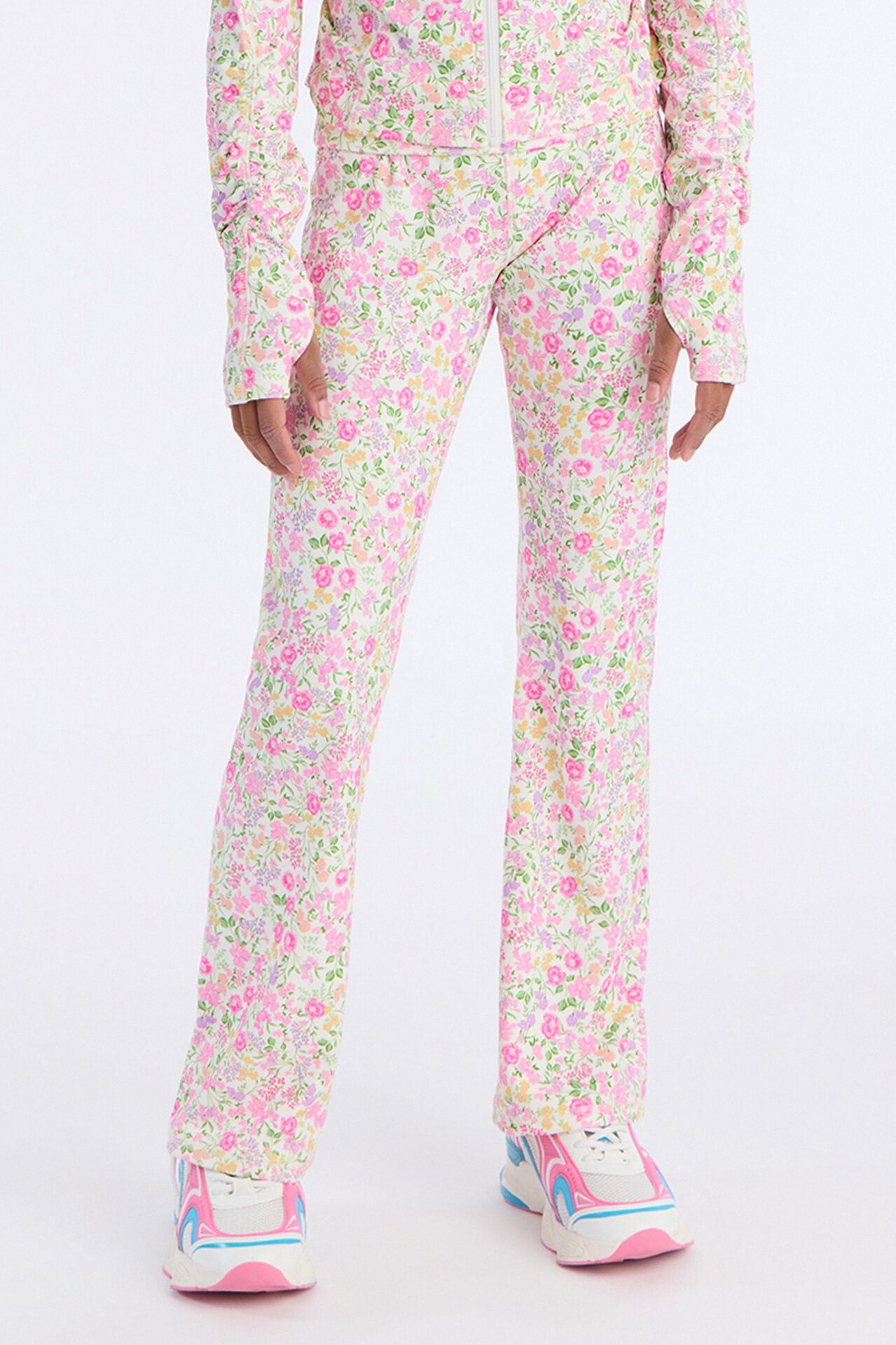 Mini So Grateful Floral Flare Pants - White/Pink