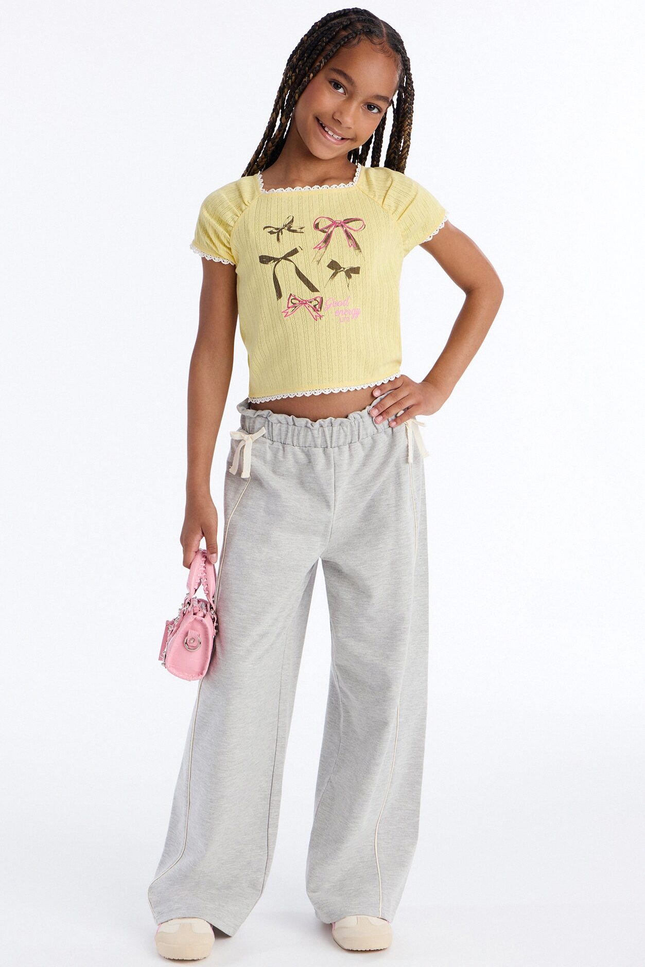 Mini Believer In Bows Wide Leg Pant Set - Yellow/combo