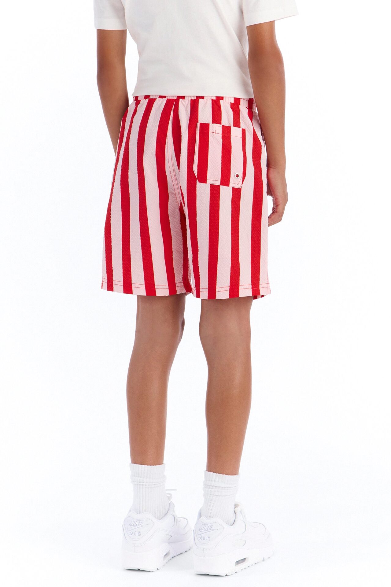 Mini Striped Party Seersucker Swim Trunk 6″ - Red