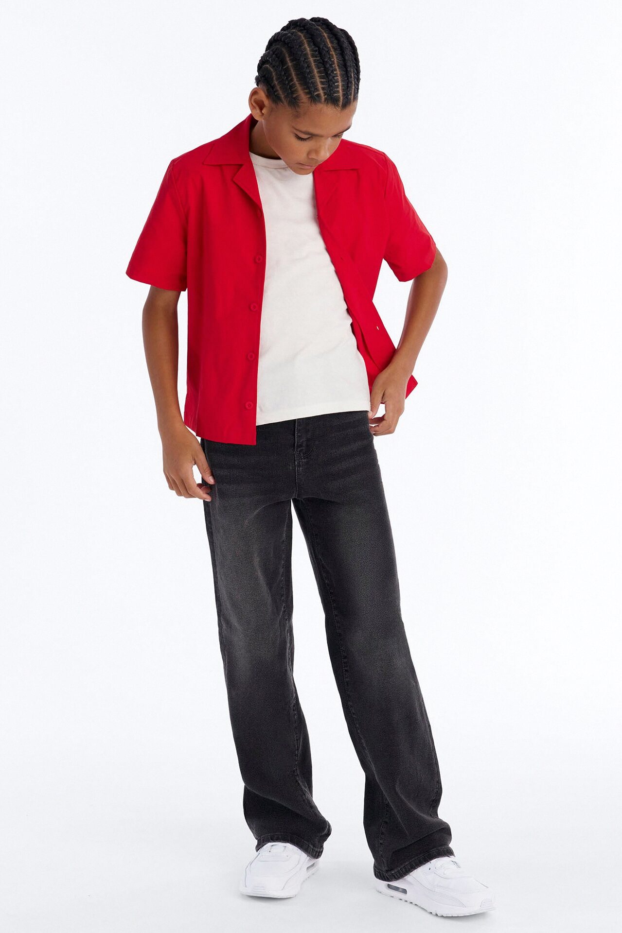 Mini Montez Cuban Collar Button Up Shirt - Brick Red