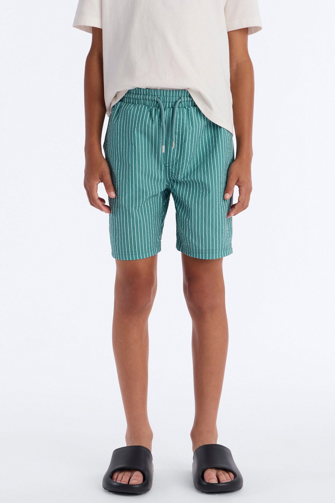 Mini Striped Relaxin' Seersucker Swim Trunk 6″ Trunk - Green