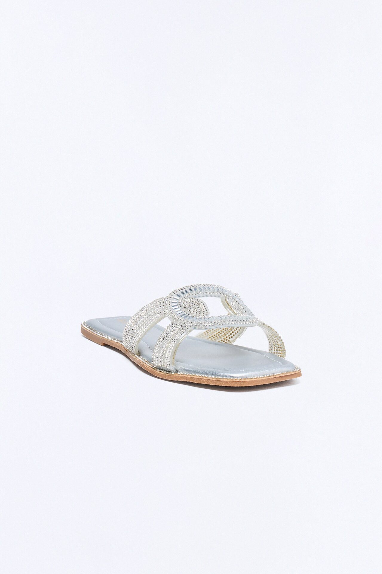Alita Rhinestone Slip On Sandals - Silver