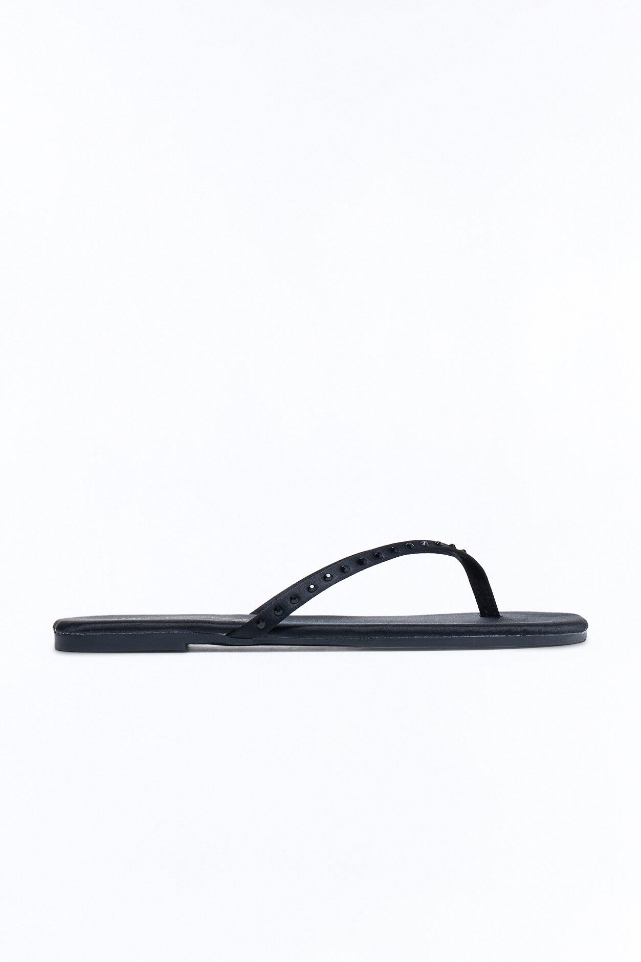 Davi Rhinestone Trim Satin Flip Flops - Black