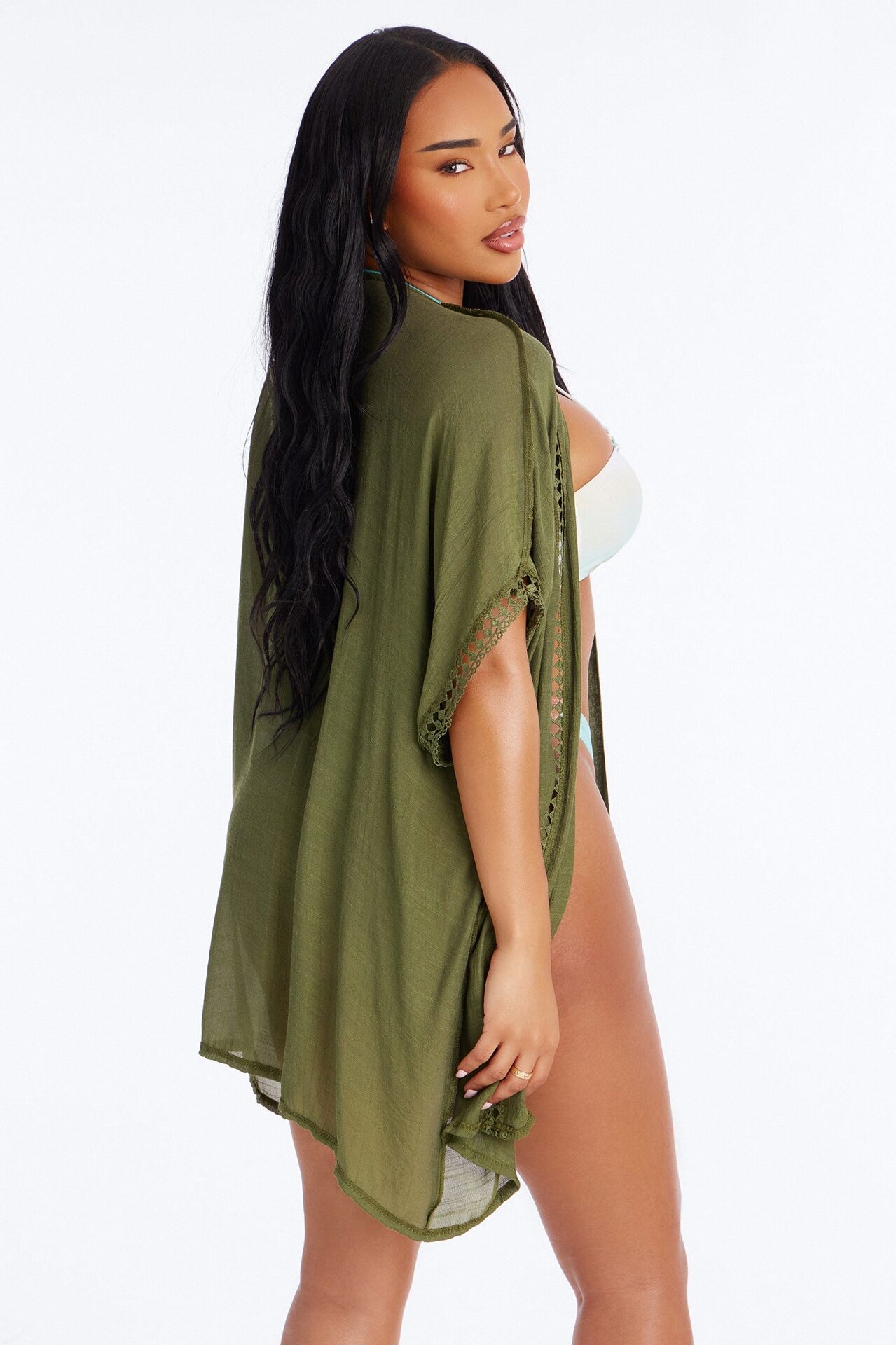 Off Duty Linen Swim Cover Up Shirt - Olive