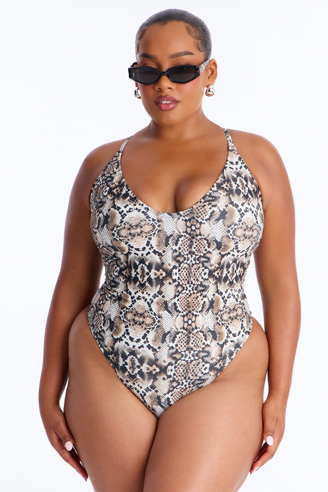 Adrienne Ribbed Snake Skin 1 Piece Swimsuit - Brown/combo