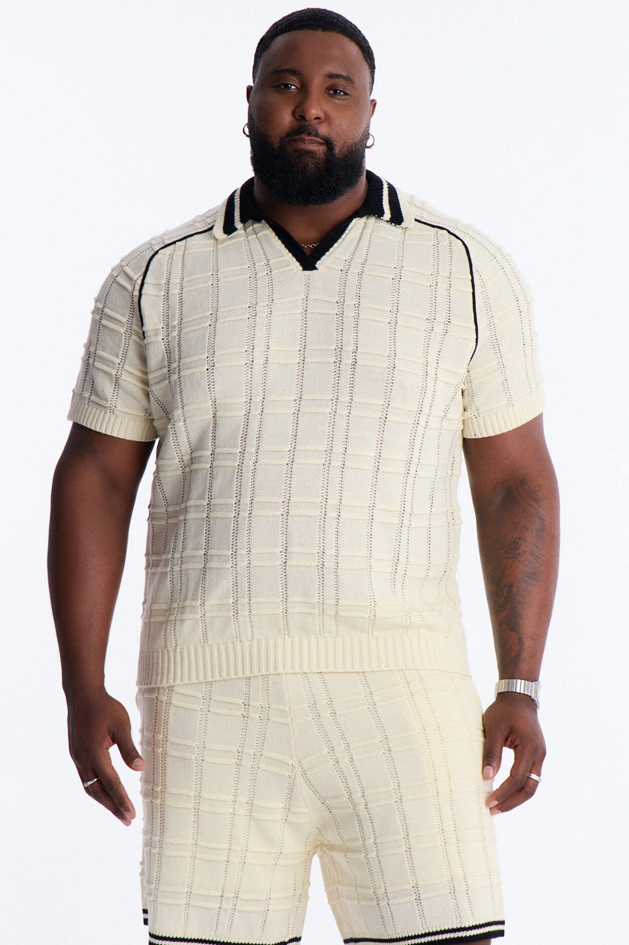 Relaxed Riviera Johnny Collar Knit Polo - Cream